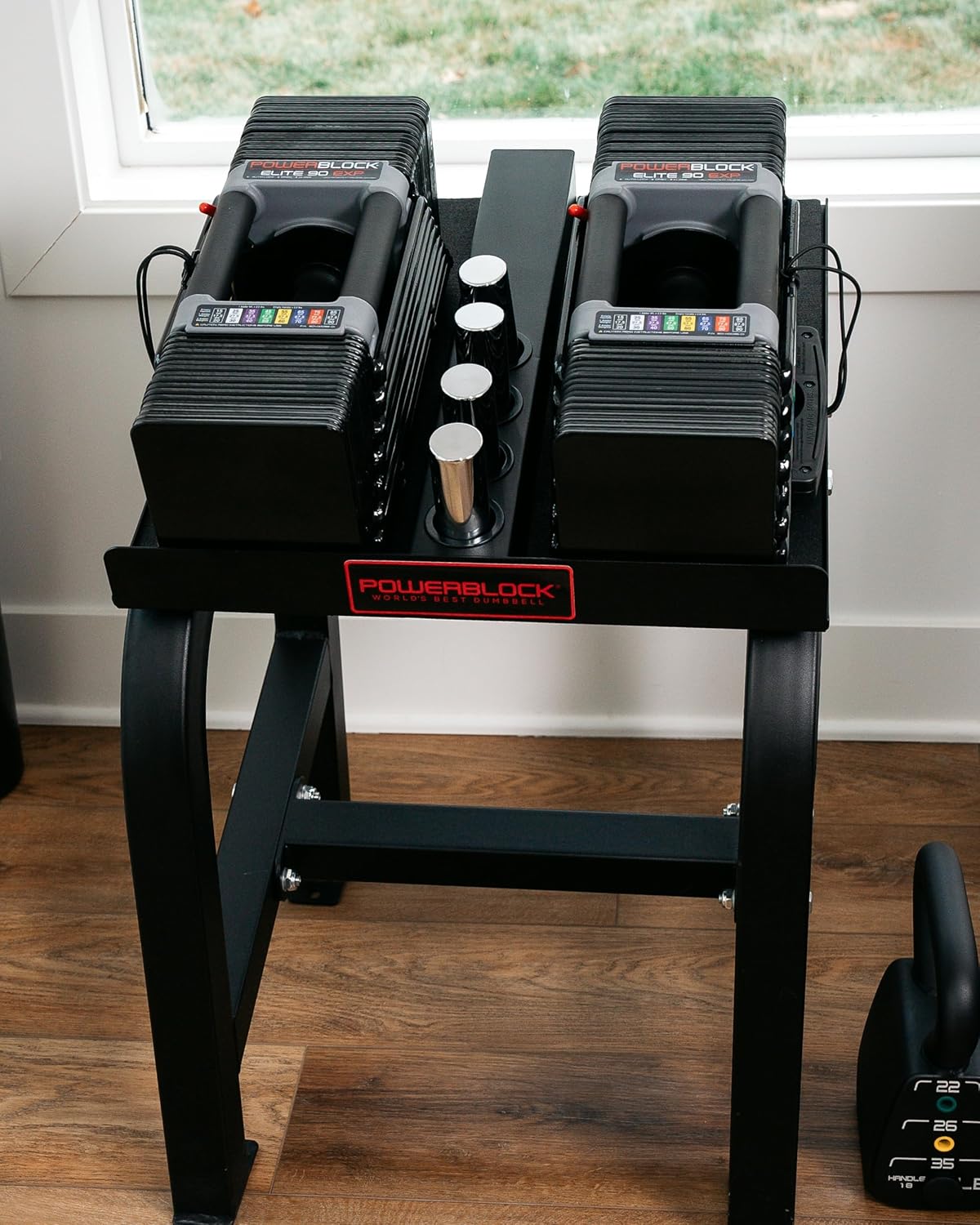 Regulowany Dumbbells, Elite Exp, 5-50 lb, para