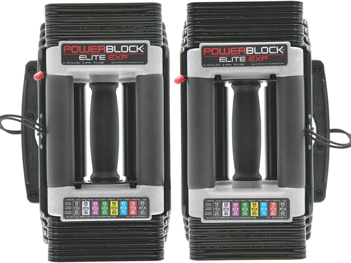 Regulowany Dumbbells, Elite Exp, 5-50 lb, para
