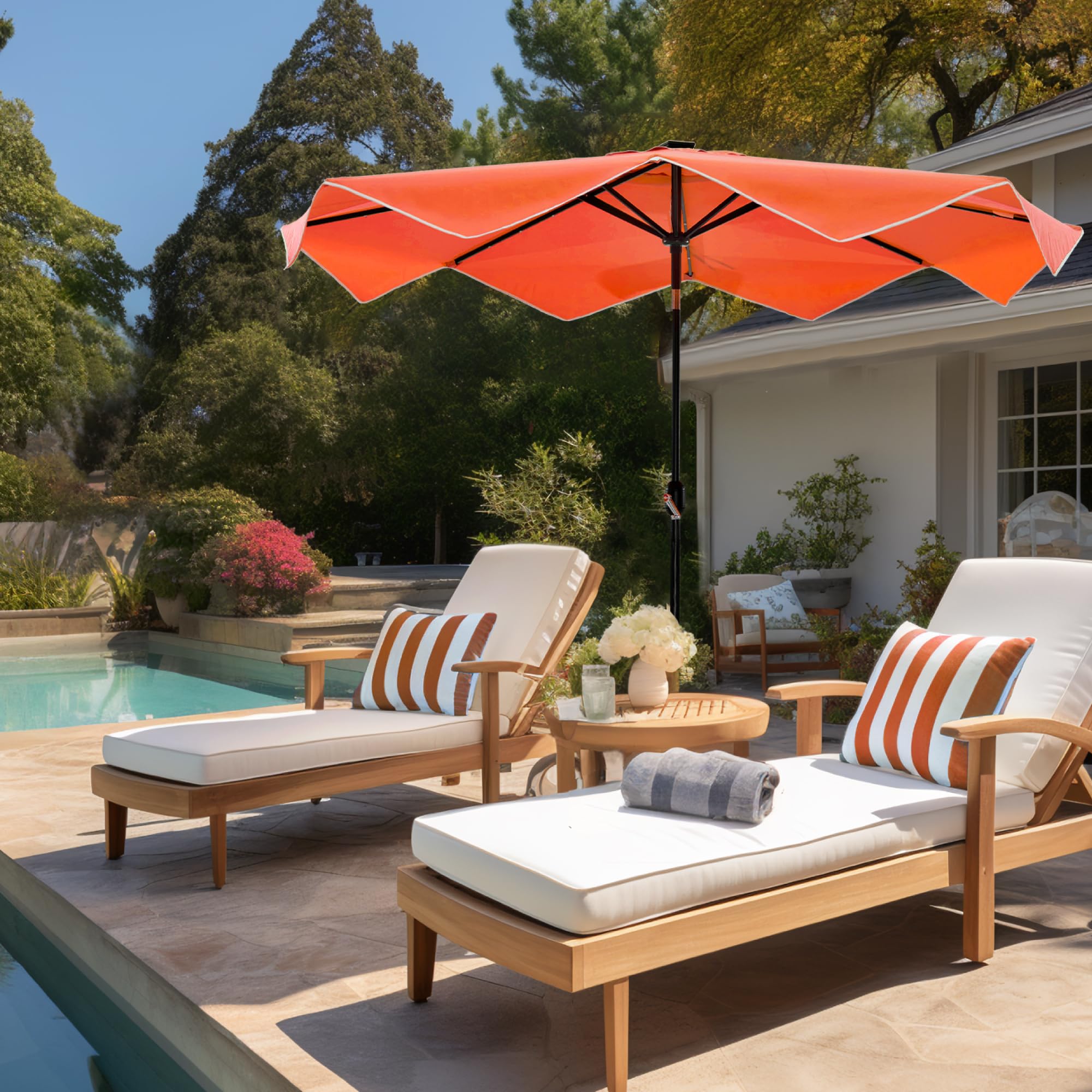 Villa 9ft tarasowy z LED słoneczny lampy Umbrella, Orange