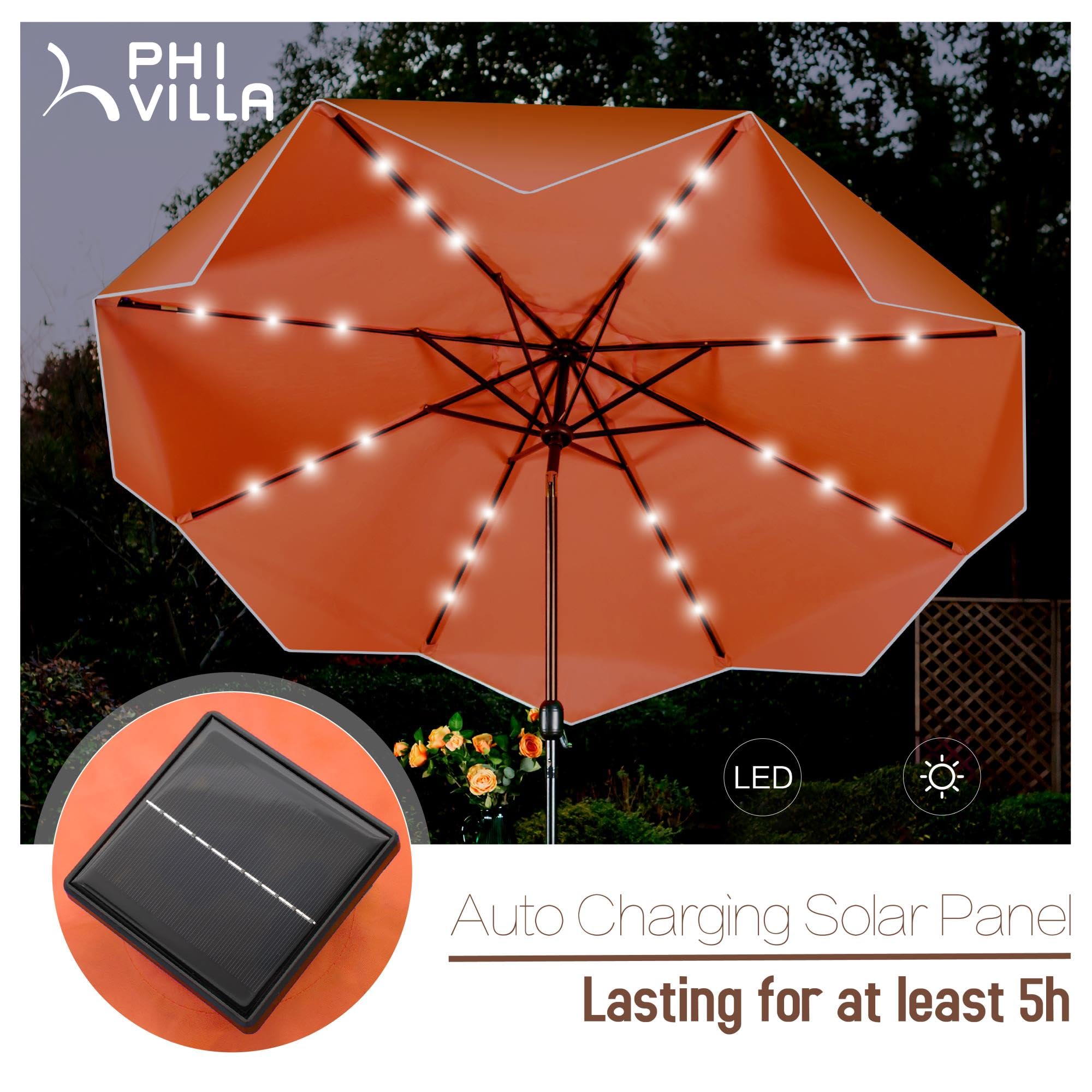 1787629600_MQQA7Em5 Villa 9ft tarasowy z LED słoneczny lampy Umbrella, Orange