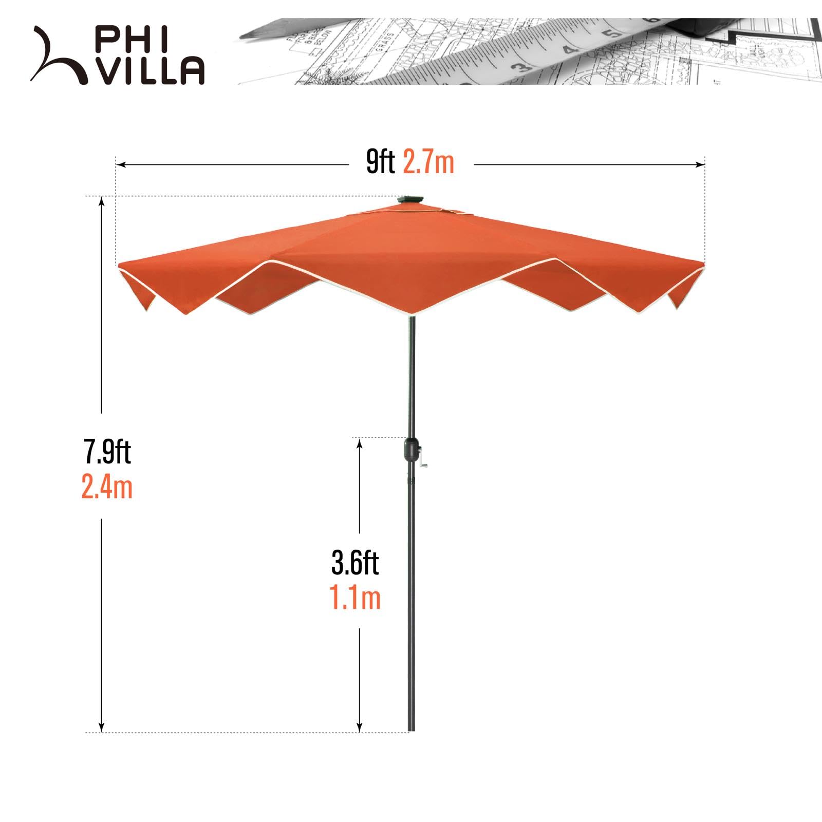 1787629620_eFXdlr7H Villa 9ft tarasowy z LED słoneczny lampy Umbrella, Orange