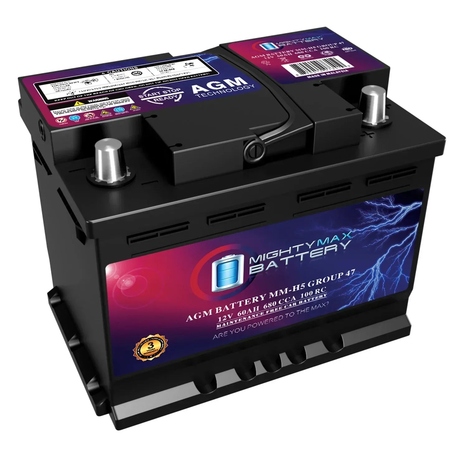 1787634065_adx1B87g MM-H5 Start and Stop Car BCI Group Size 47 12V 60 AH, Featuring 100RC, 680 CCA Rechargeable AGM Car Battery