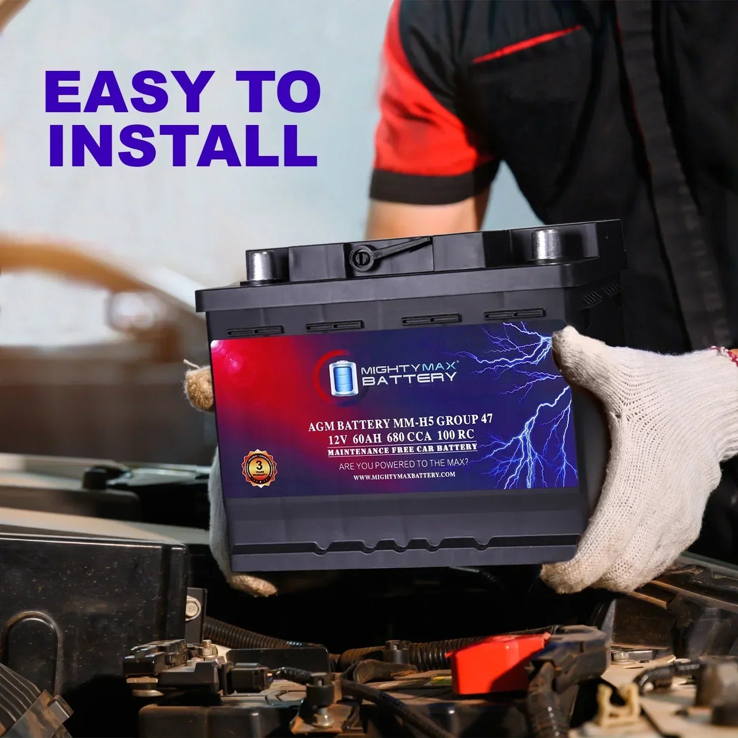 MM-H5 Start and Stop Car BCI Group Size 47 12V 60 AH, Featuring 100RC, 680 CCA Rechargeable AGM Car Battery