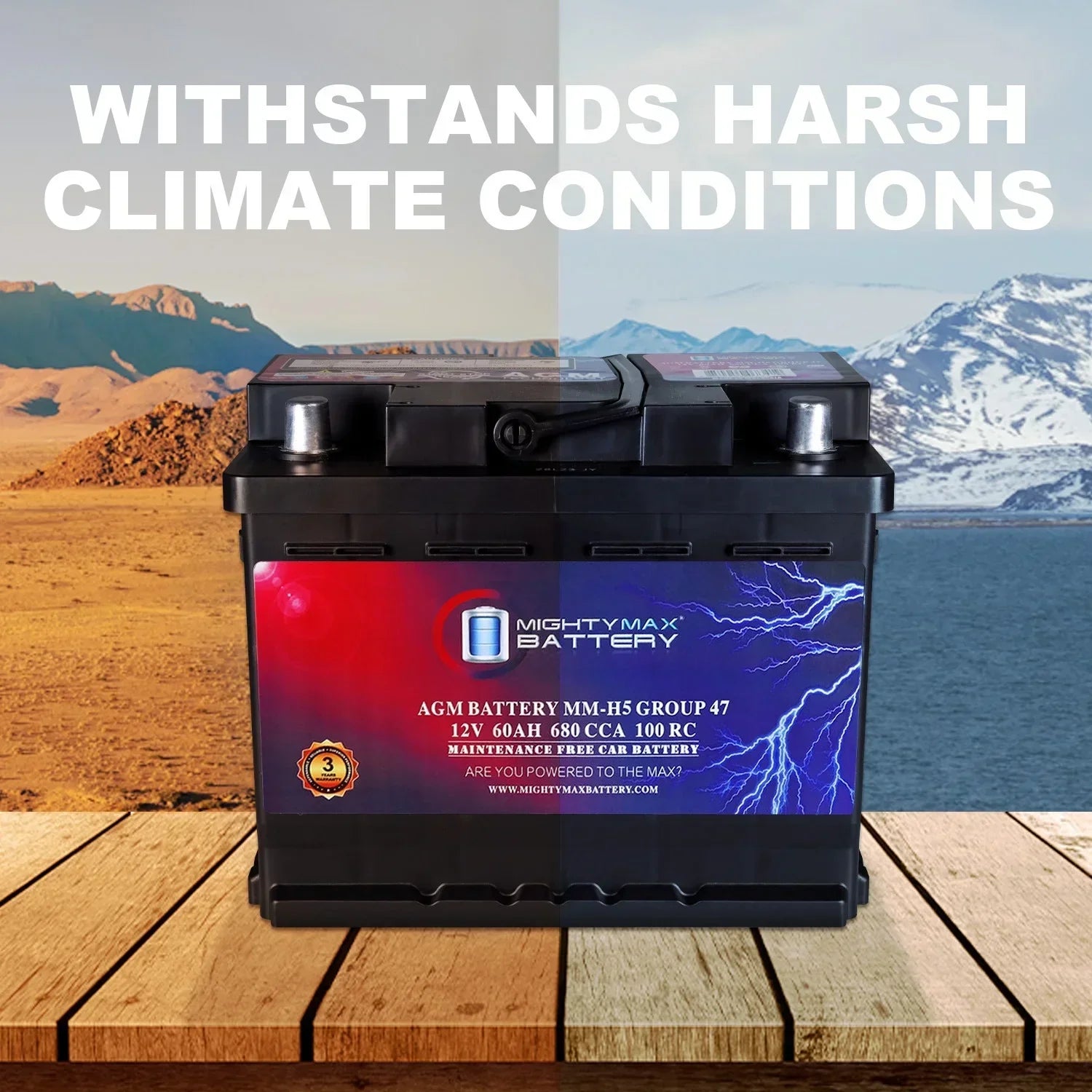 MM-H5 Start and Stop Car BCI Group Size 47 12V 60 AH, Featuring 100RC, 680 CCA Rechargeable AGM Car Battery
