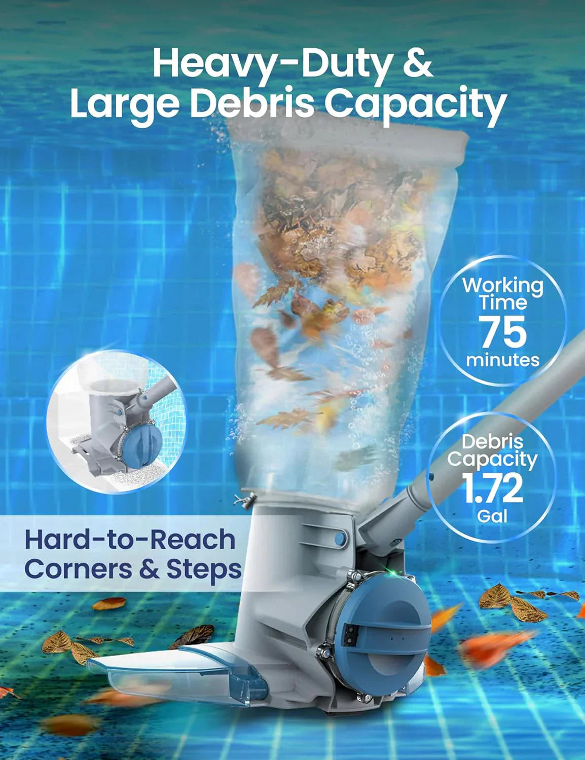 1787637421_6cgU9BPl Vacuum - Rechargeable Cordless Pool Leaf - 30GPM Strong Suction, 75 Min Runtime, XL Heavy Duty Filter Bag, Leaves and Debris Removal, For Above