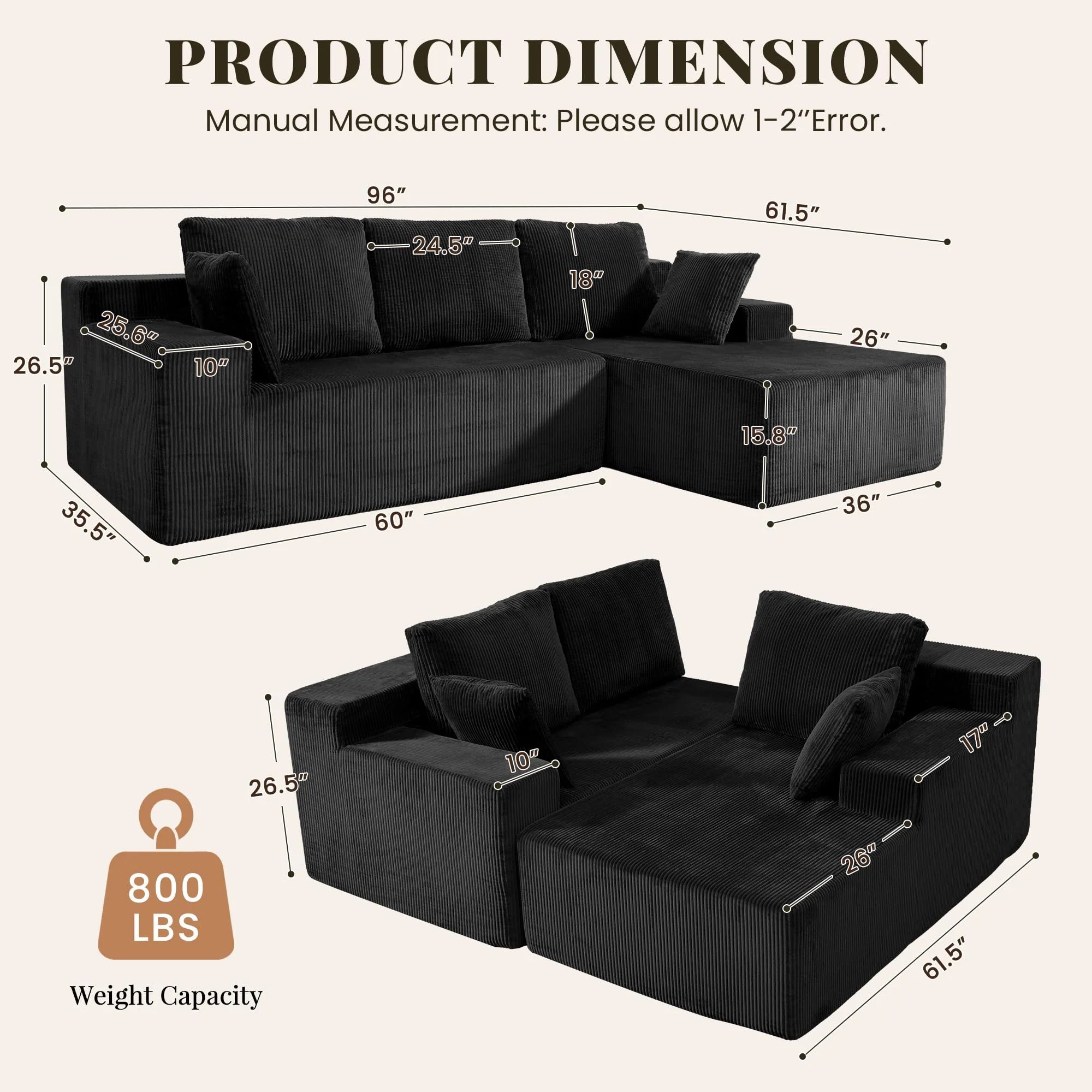 Sectional, Cloud, kanapa, Modular L-shaped sofa