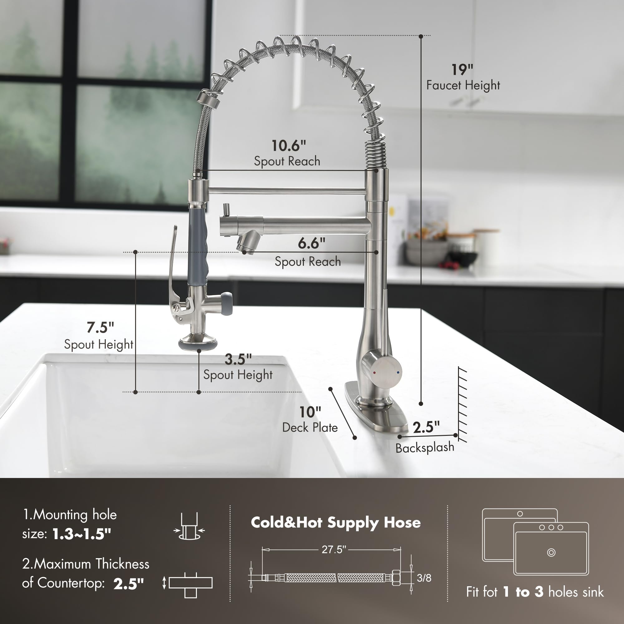 Brushed Nickel kuchenny Faucet z Pull Down Sprayer