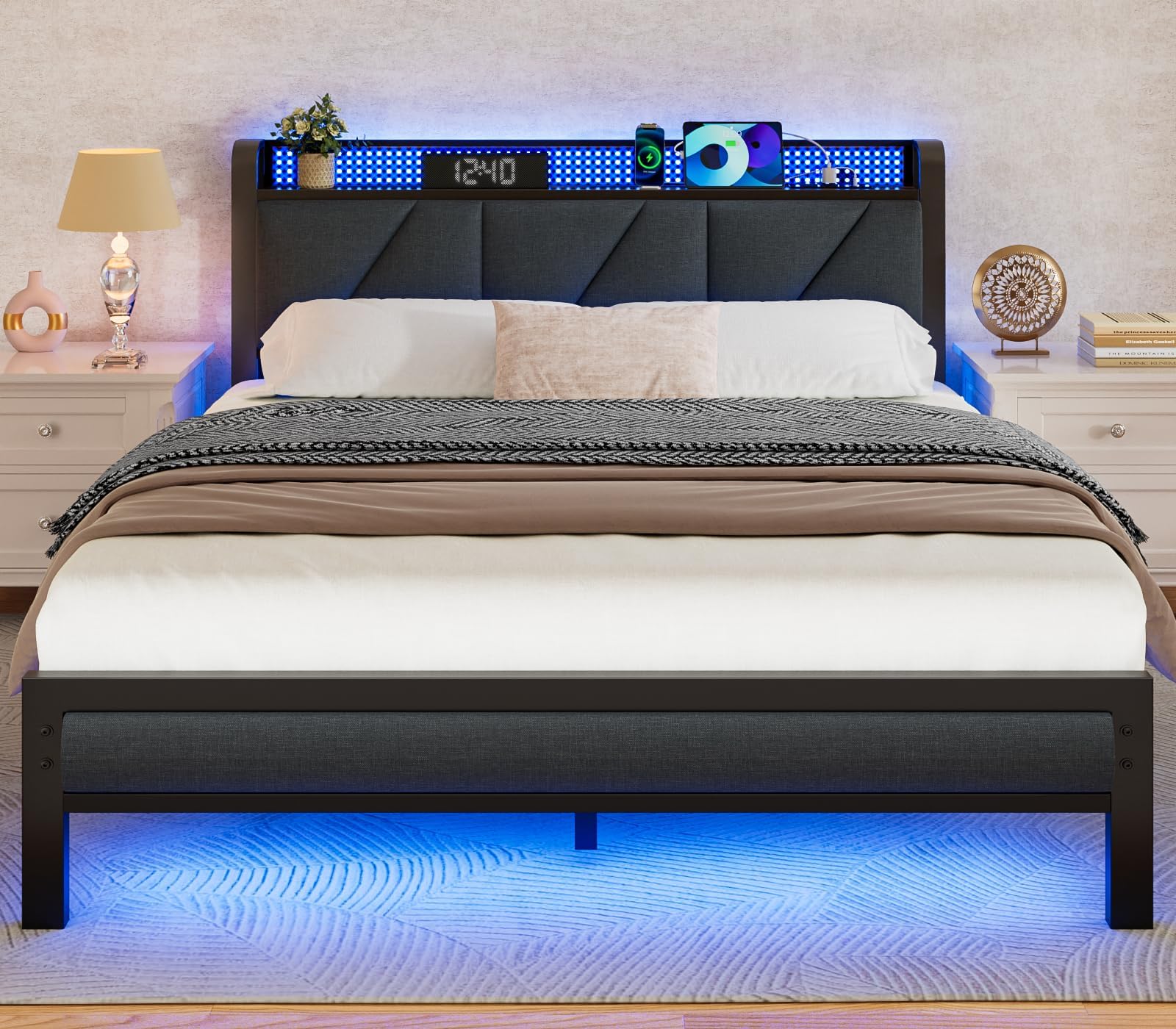 Pelny Size rama lozka z Headboard i magazynowy półka