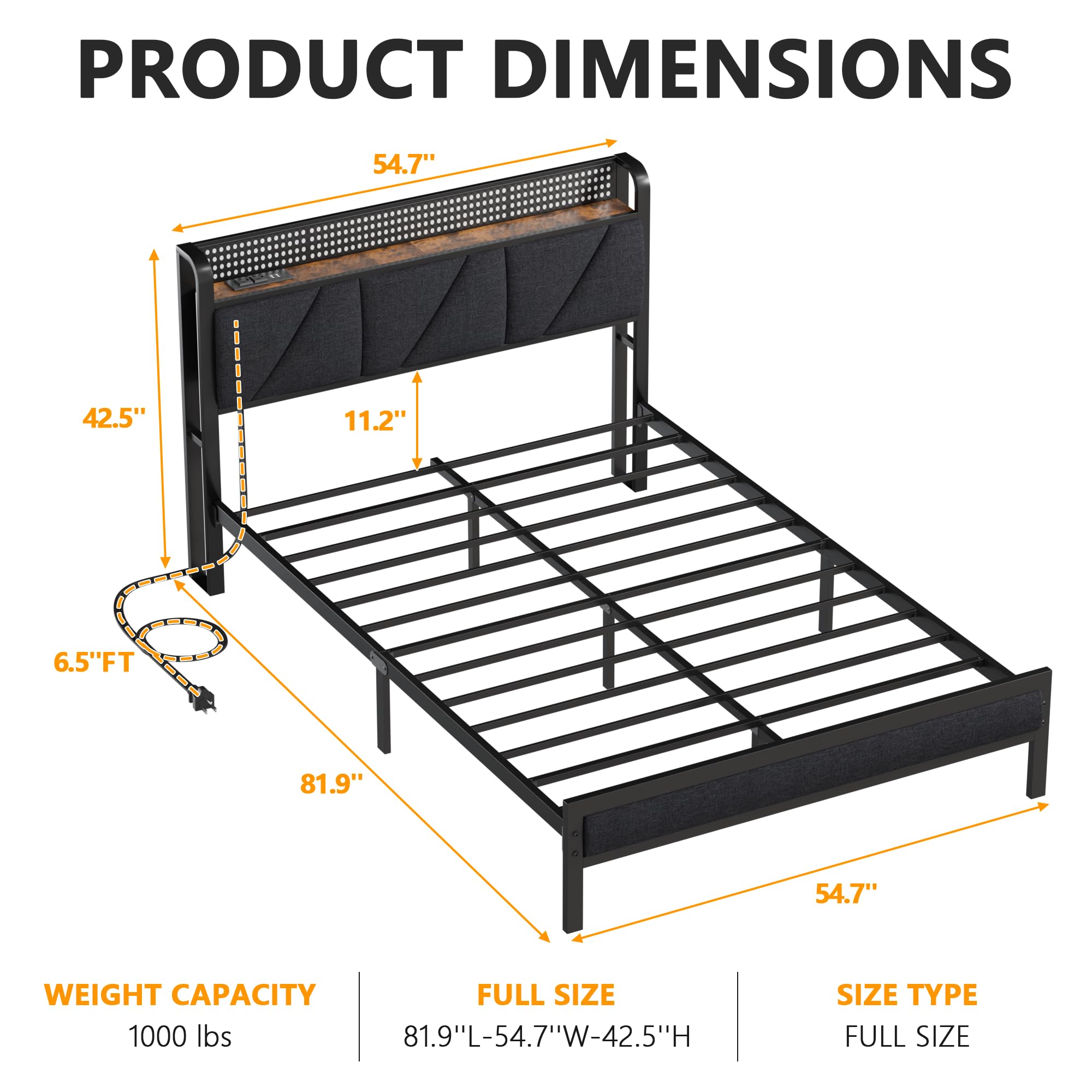 Pelny Size rama lozka z Headboard i magazynowy półka