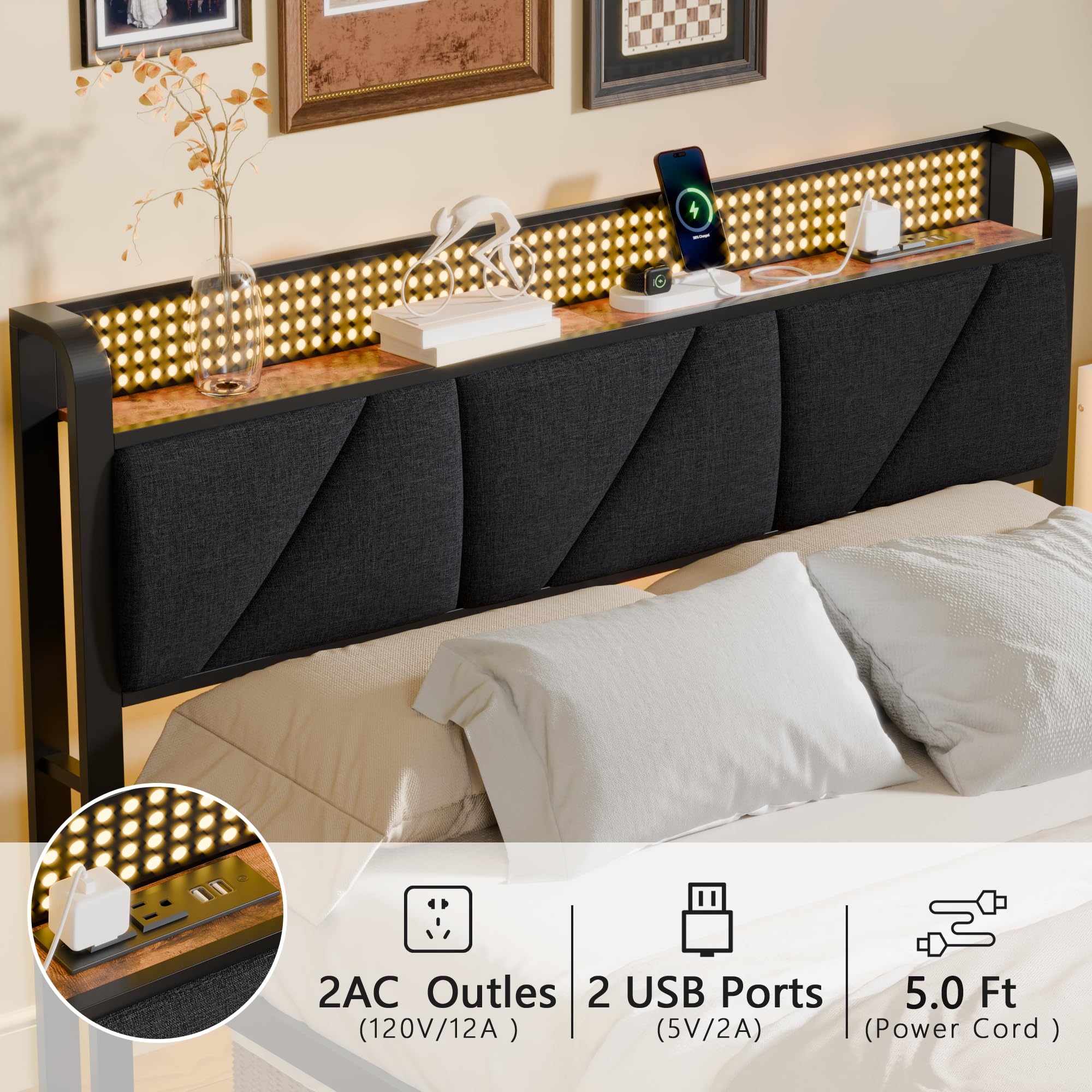 Pelny Size rama lozka z Headboard i magazynowy półka