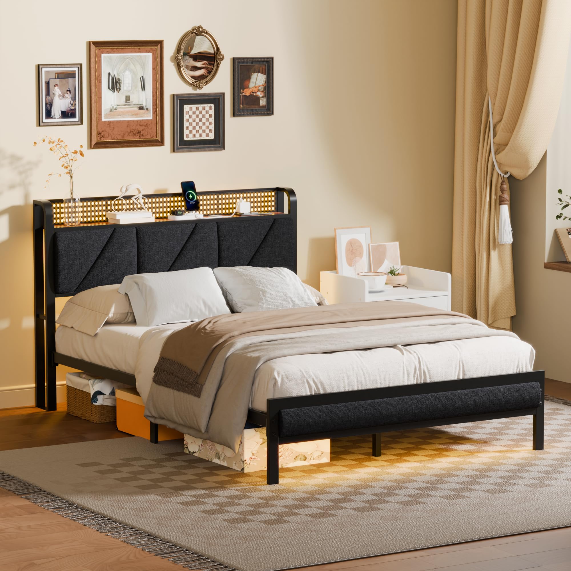 Pelny Size rama lozka z Headboard i magazynowy półka
