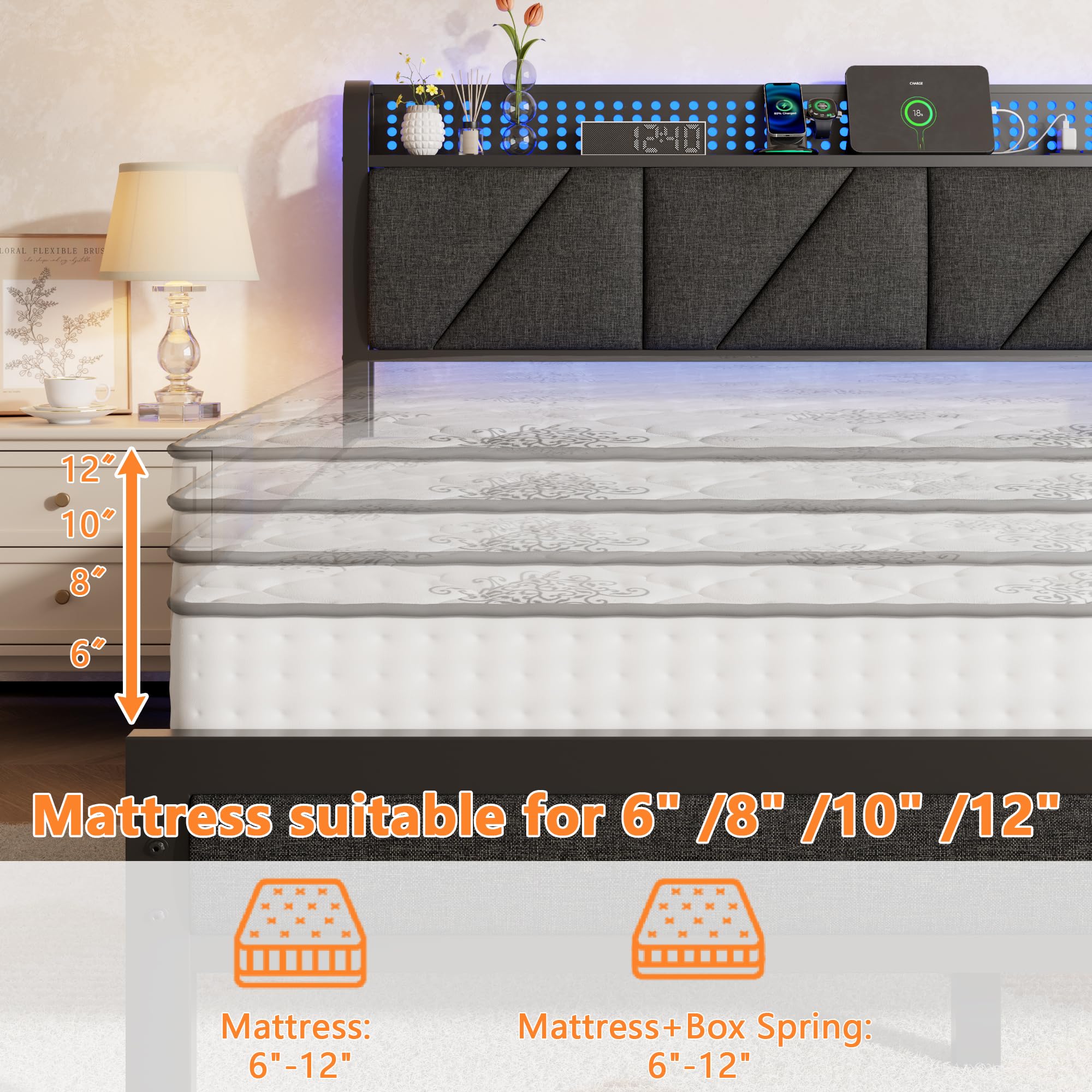 Pelny Size rama lozka z Headboard i magazynowy półka