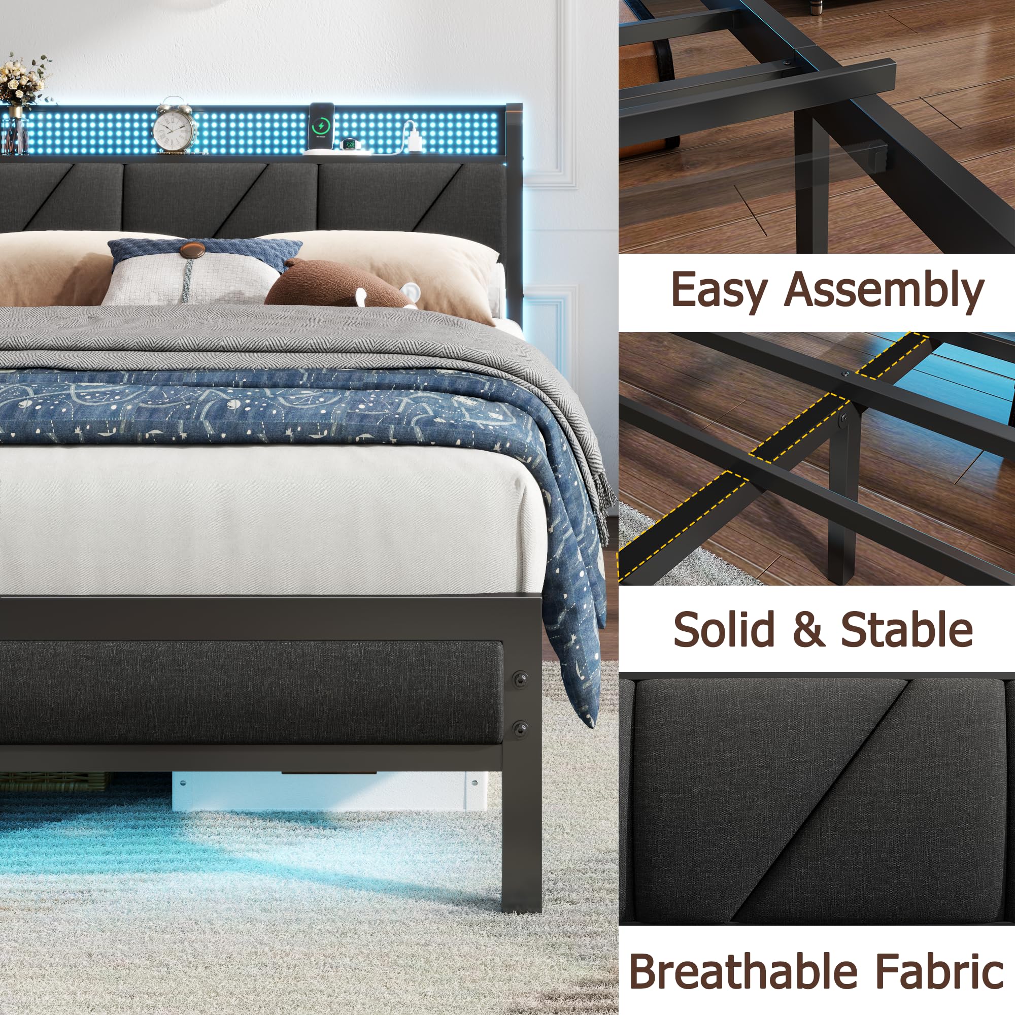 Pelny Size rama lozka z Headboard i magazynowy półka