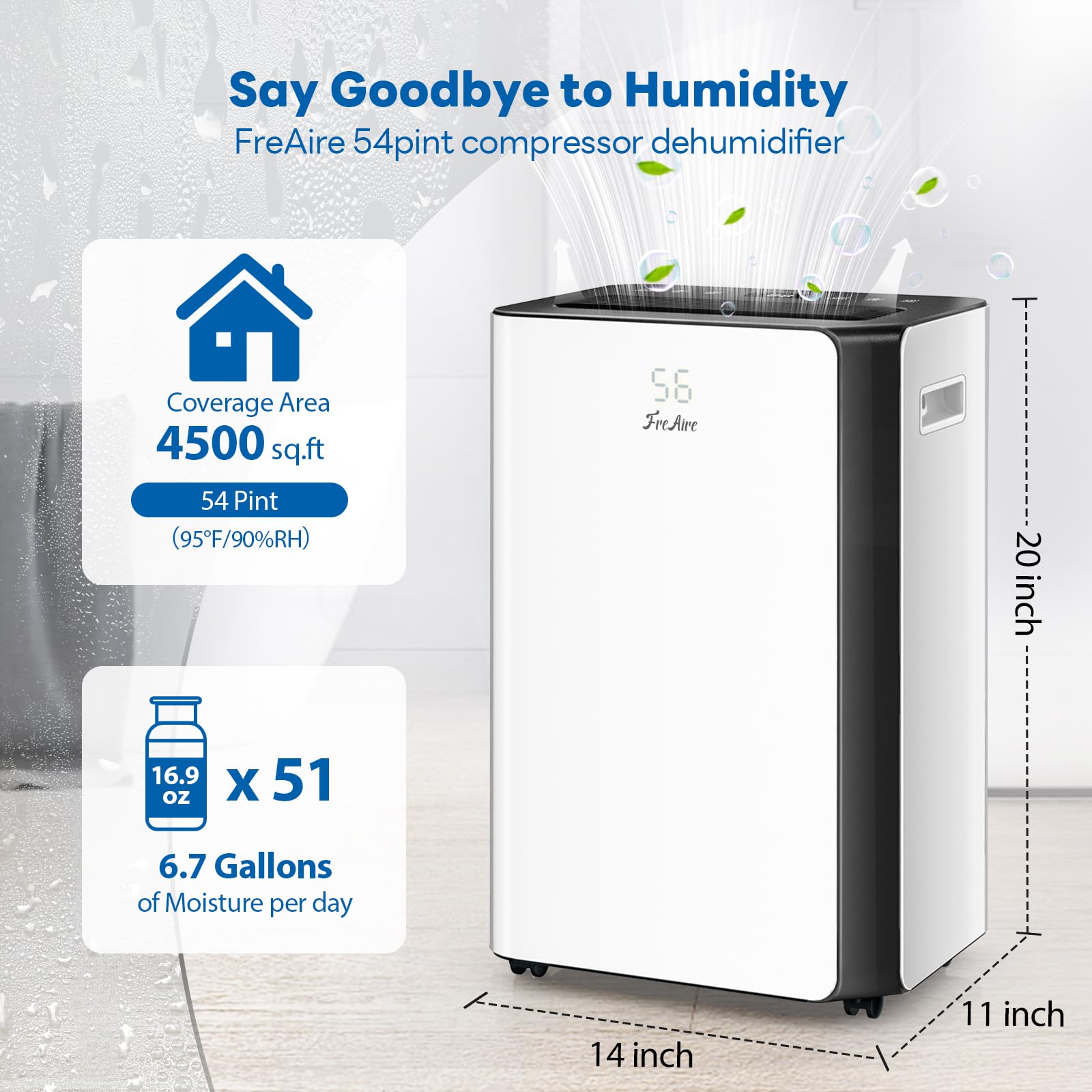 54-Pint Dehumidifier, do 4500 Sq. ft. domowy użytku