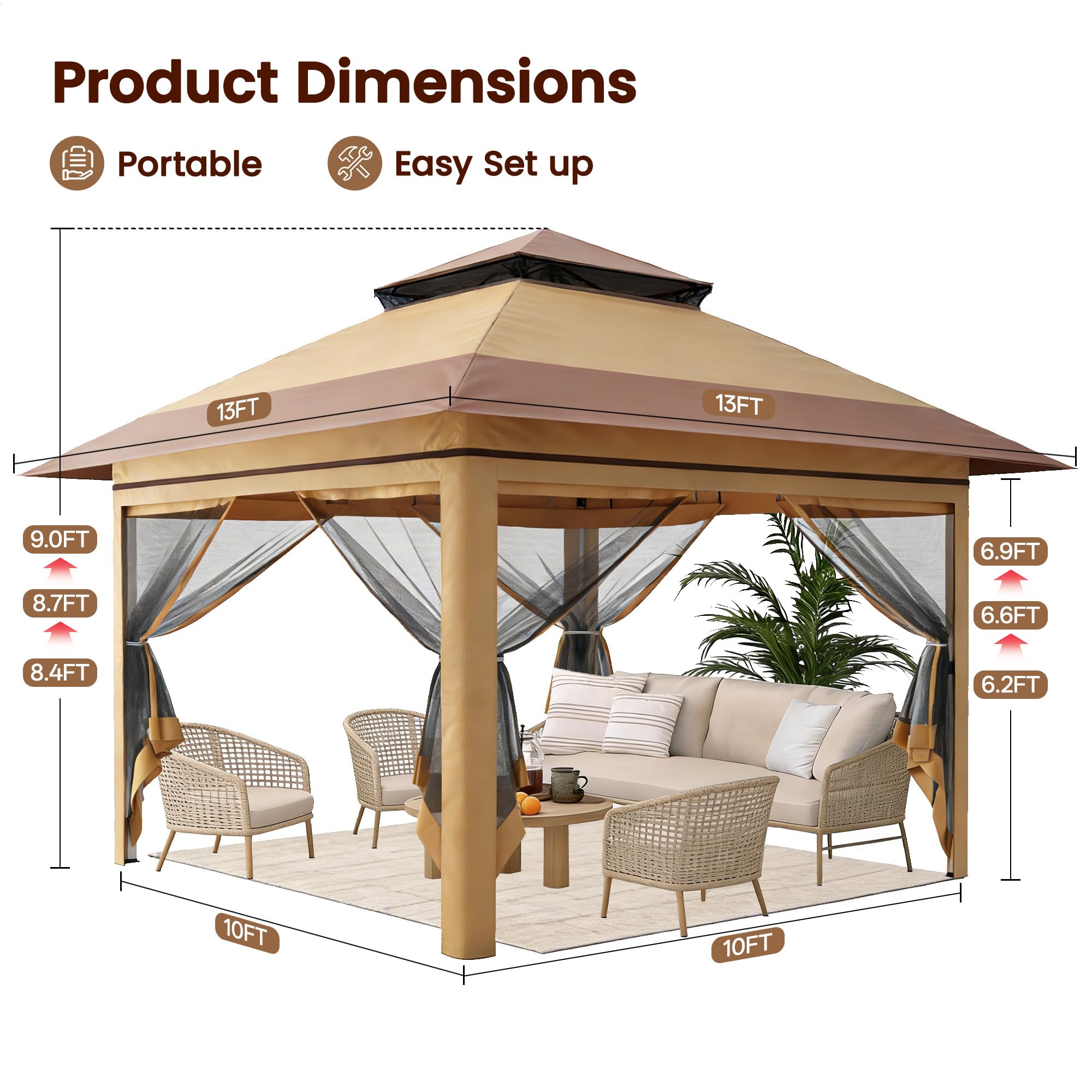 13 X 13 Pop Up altana z Mosquito Netting