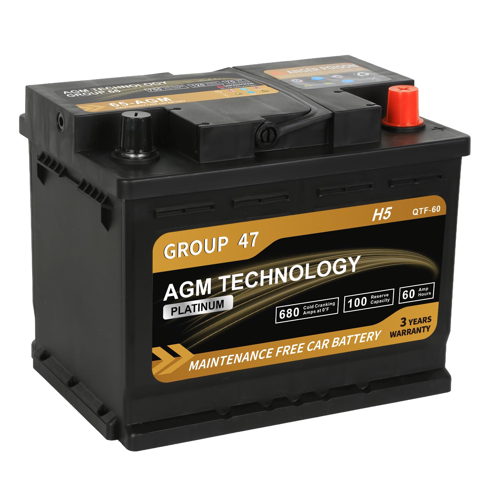 Samochodowy akumulator, Platinum Agm, Group Size 47 H5, 12V 60Ah