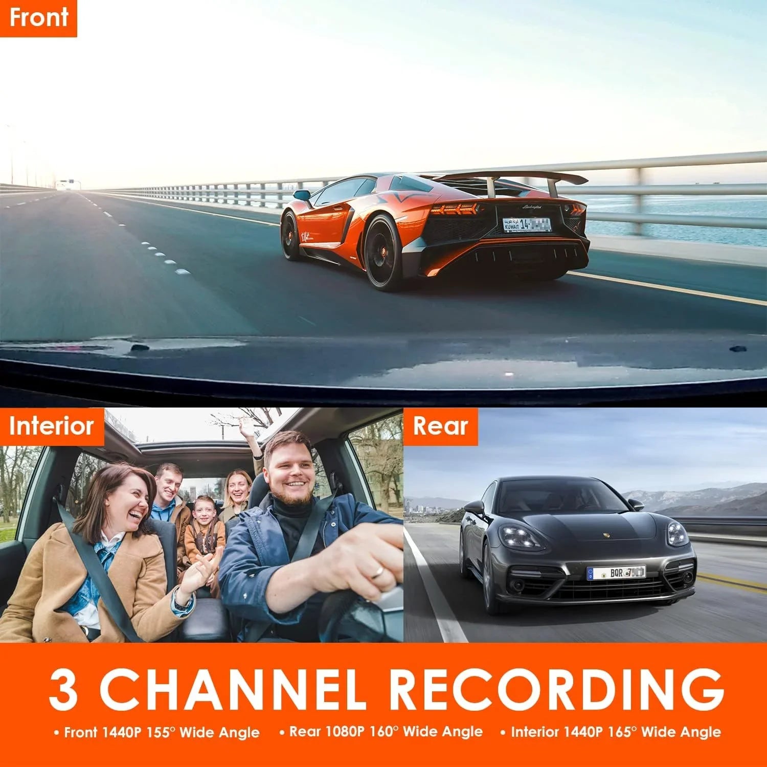 Dash Cam Featuring 4K+1080P Front and Rear, 1440P+1440P Front and Inside, 1440P+1440P+1080P Three Way Triple Car Camera, IR Night Vision, 24 Hours