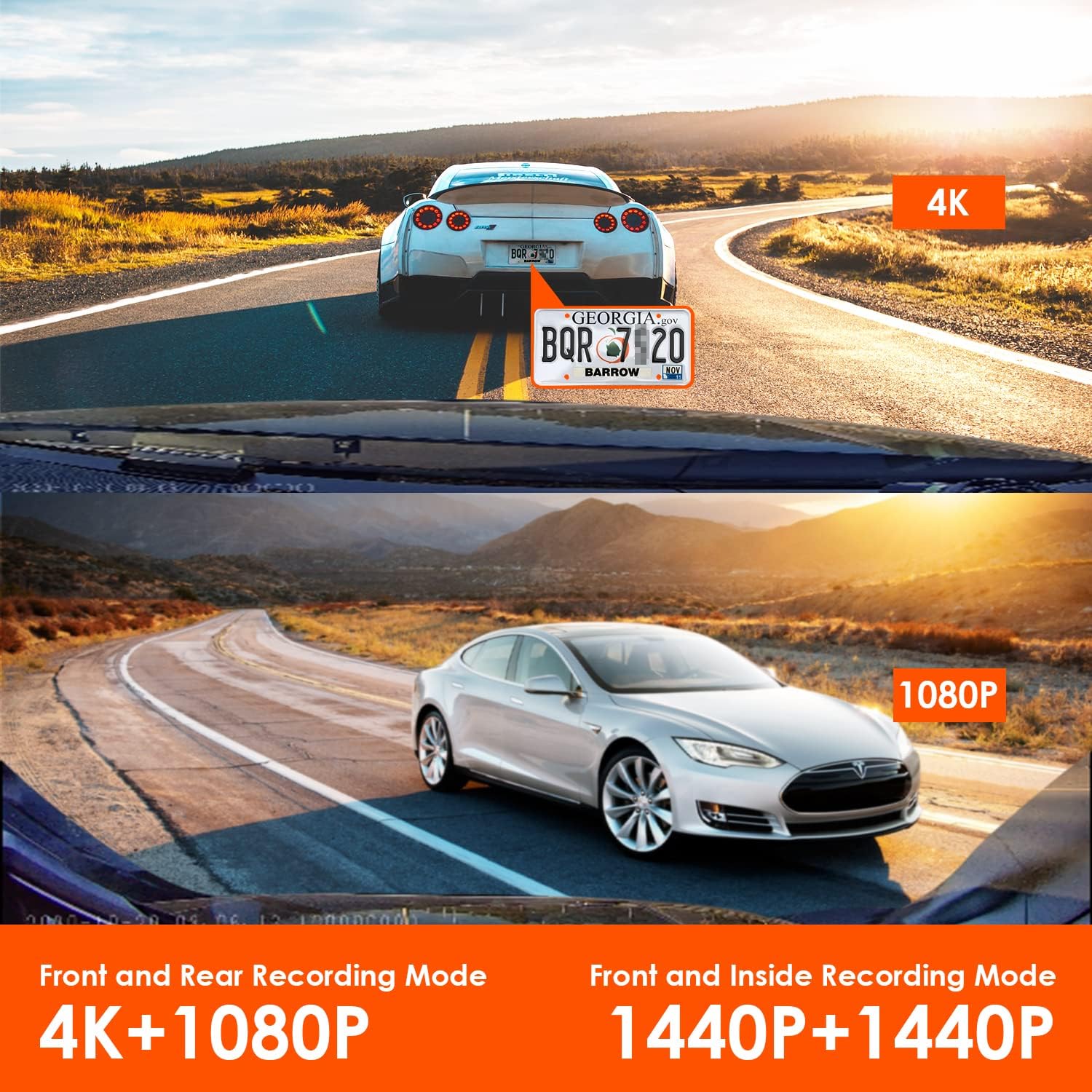 Dash Cam Featuring 4K+1080P Front and Rear, 1440P+1440P Front and Inside, 1440P+1440P+1080P Three Way Triple Car Camera, IR Night Vision, 24 Hours
