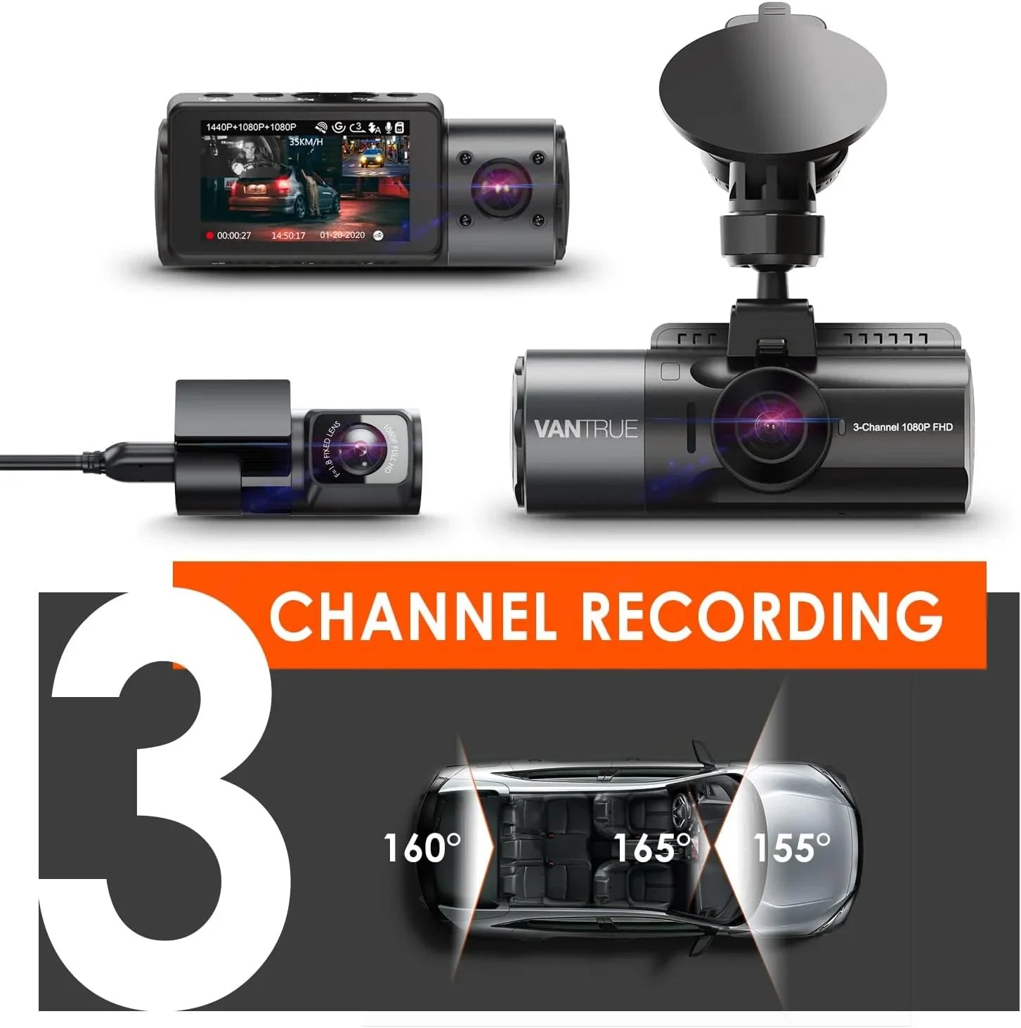 Dash Cam Featuring 4K+1080P Front and Rear, 1440P+1440P Front and Inside, 1440P+1440P+1080P Three Way Triple Car Camera, IR Night Vision, 24 Hours