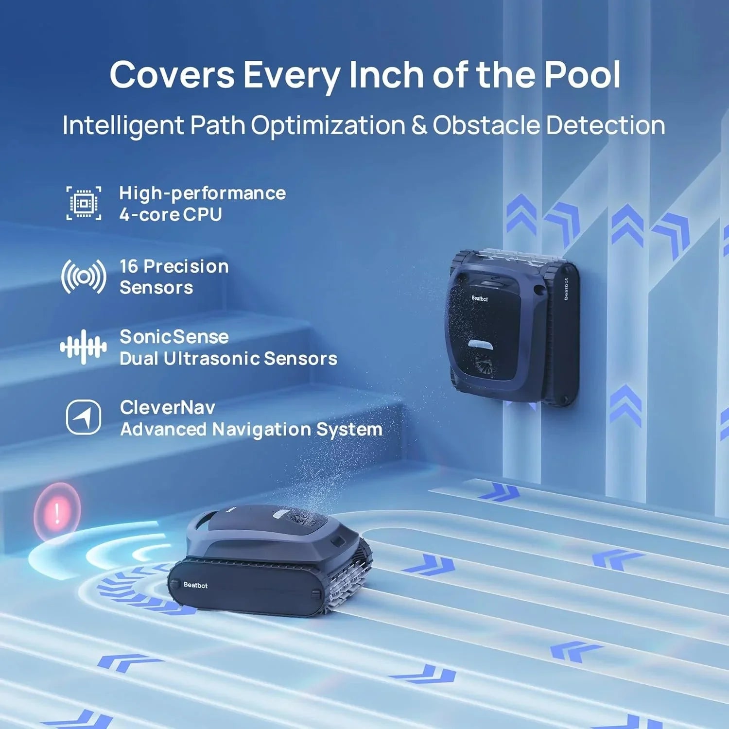 Vacuum Cleaner - AquaSense 2 Cordless Robotic Pool - Smart Surface Parking, Double-pass Waterline Scrubbing, Cleans Floor, Walls