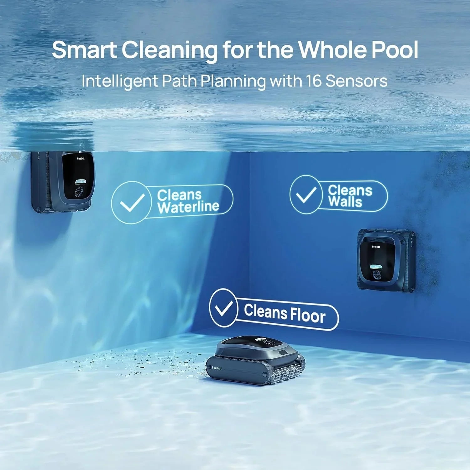 Vacuum Cleaner - AquaSense 2 Cordless Robotic Pool - Smart Surface Parking, Double-pass Waterline Scrubbing, Cleans Floor, Walls