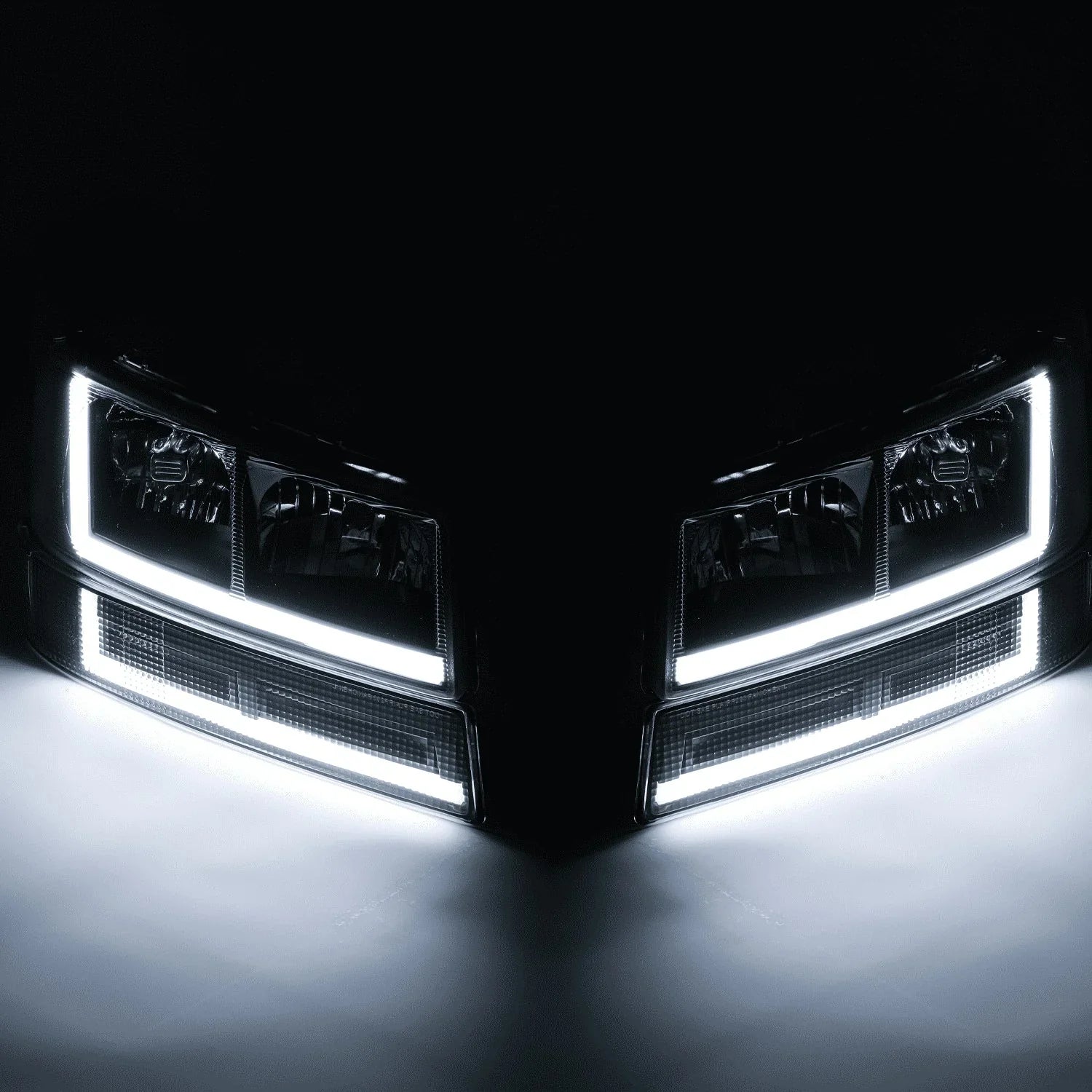 1787656148_SOx2hF2w Light - A Set of 4 LED Running, Bars L+R Black Headlights + Bumper Signals for 2003-2014 Express 1500 - 2003-2023 Express 2500