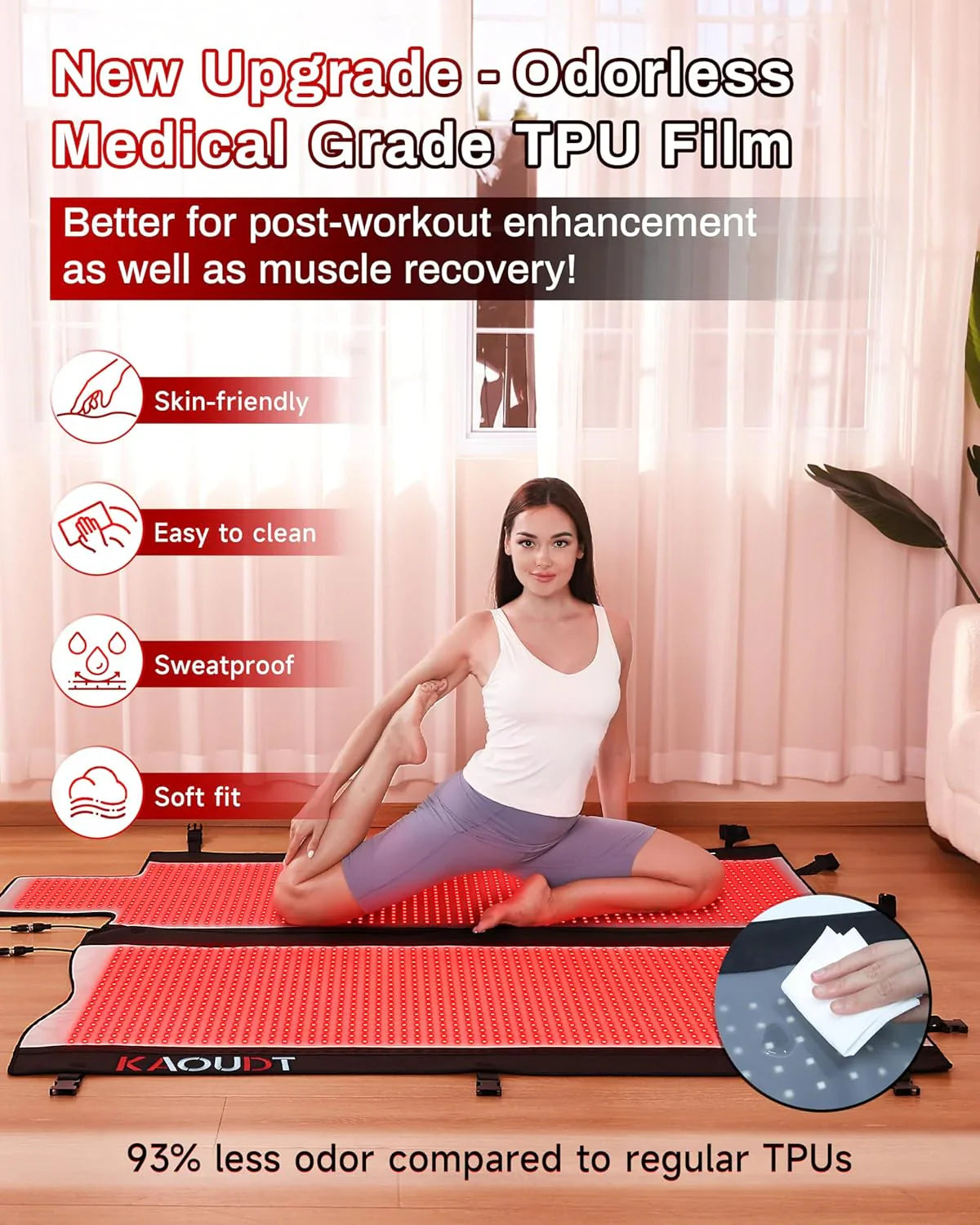 Czerwony światło Therapy mata, Medical-grade TPU, 2570 Leds, 73 X 33