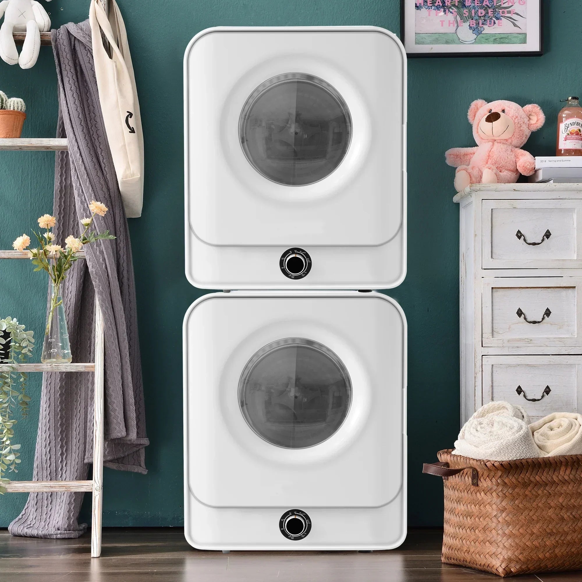Clothes Dryer - 1.95 Cu.ft Front Load - Portable Compact Dryer 830W, 5 Drying Modes, Stainless Steel Drum, With Overheat Protection, Dust Removal