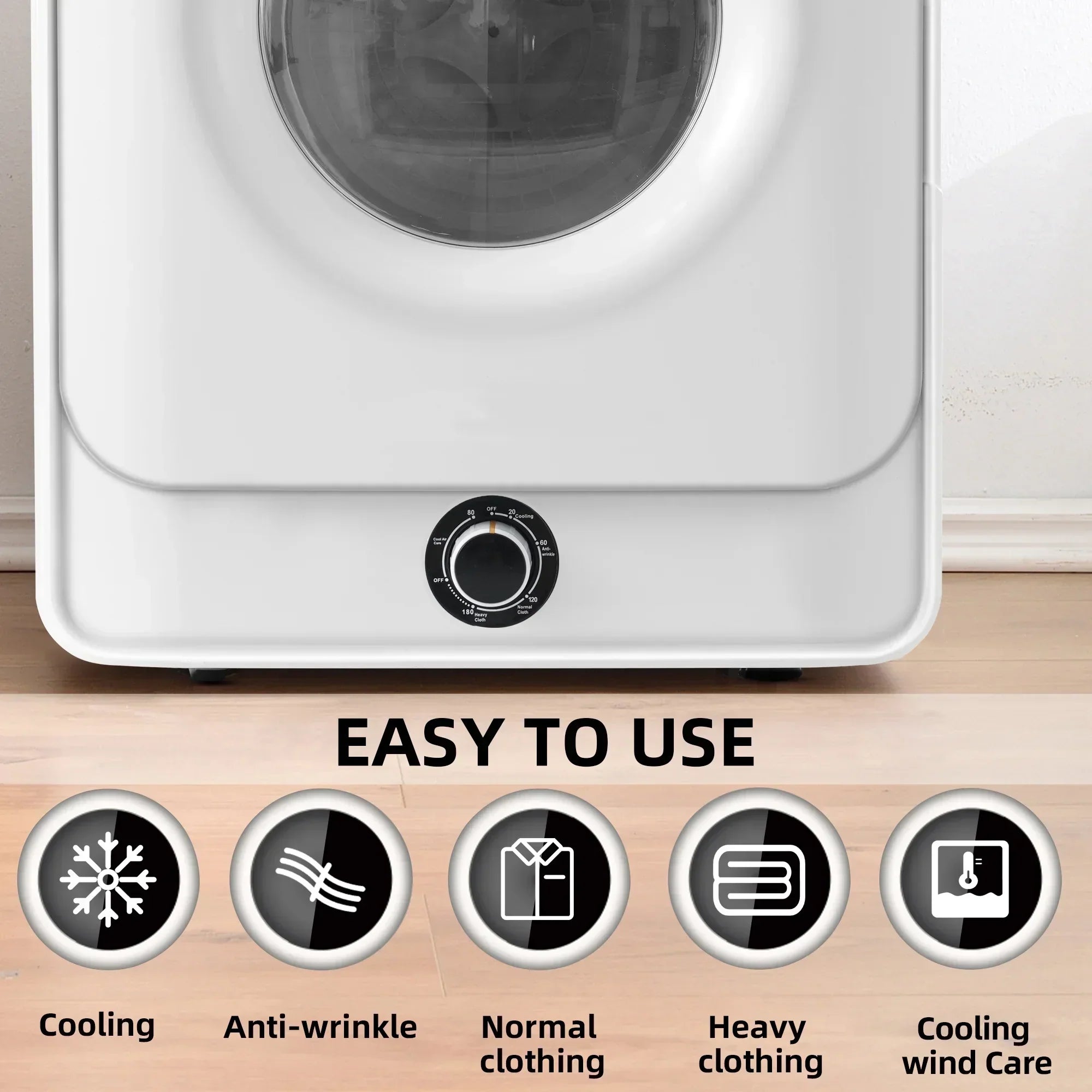 Clothes Dryer - 1.95 Cu.ft Front Load - Portable Compact Dryer 830W, 5 Drying Modes, Stainless Steel Drum, With Overheat Protection, Dust Removal
