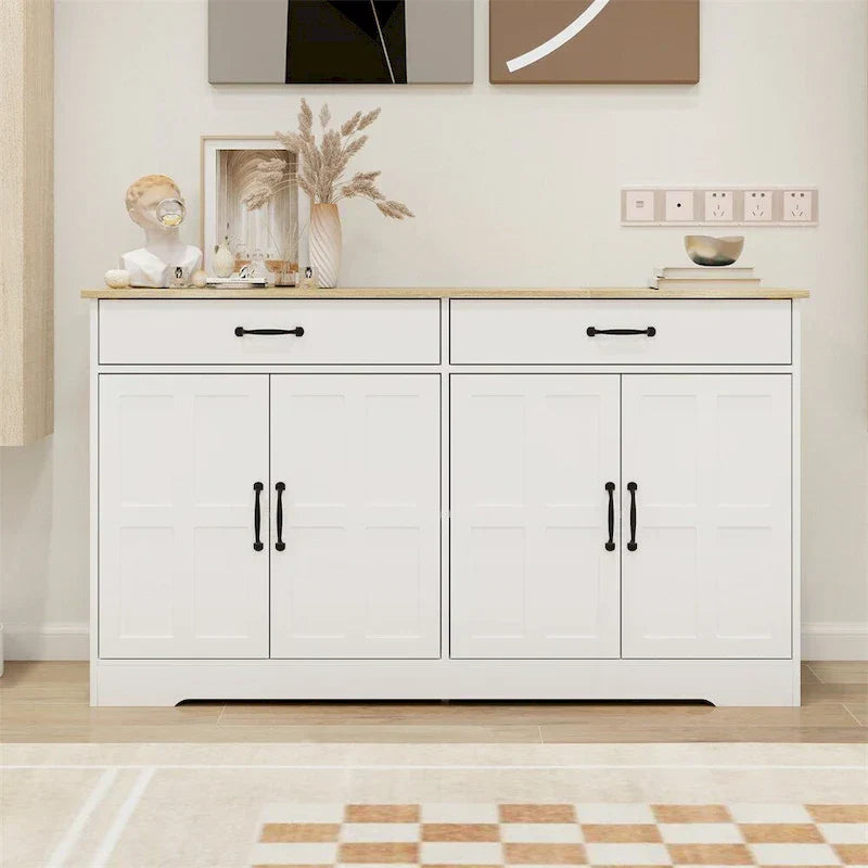 Sideboard, Rustic Farmhouse, Buffet szafka z 2 szuflady i 4 Doors do magazynowy
