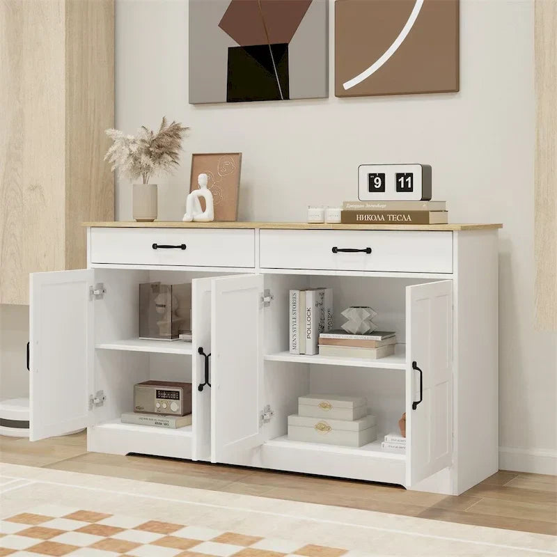 Sideboard, Rustic Farmhouse, Buffet szafka z 2 szuflady i 4 Doors do magazynowy
