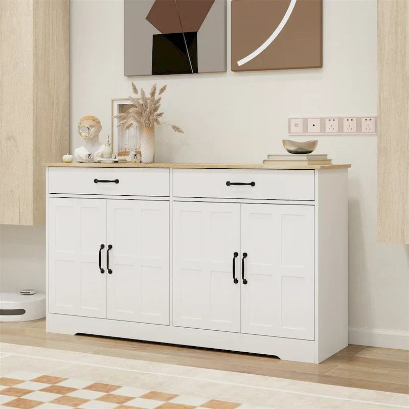 Sideboard, Rustic Farmhouse, Buffet szafka z 2 szuflady i 4 Doors do magazynowy