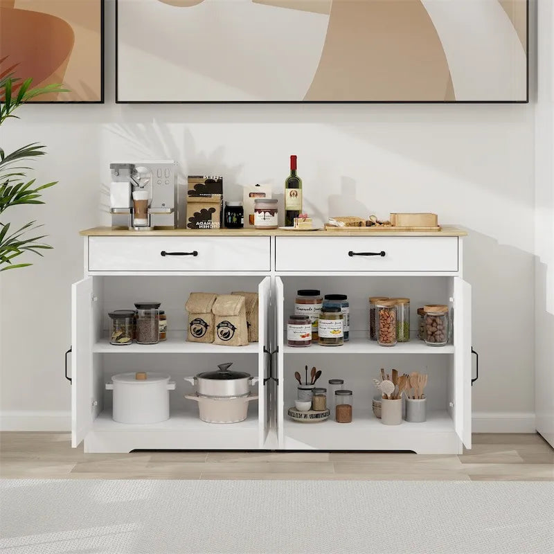 Sideboard, Rustic Farmhouse, Buffet szafka z 2 szuflady i 4 Doors do magazynowy