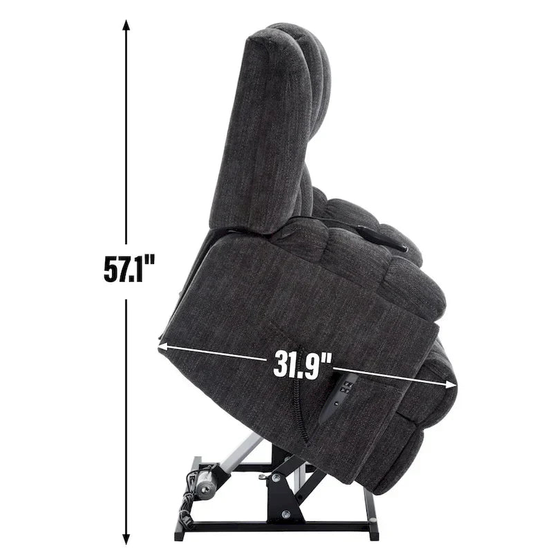 Szary Oversized Chenille moc podnośnik z Massage Recliner, Heating i Flat Lay Feature