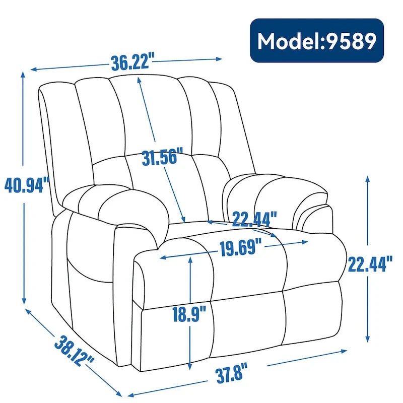 Szary Oversized Chenille moc podnośnik z Massage Recliner, Heating i Flat Lay Feature
