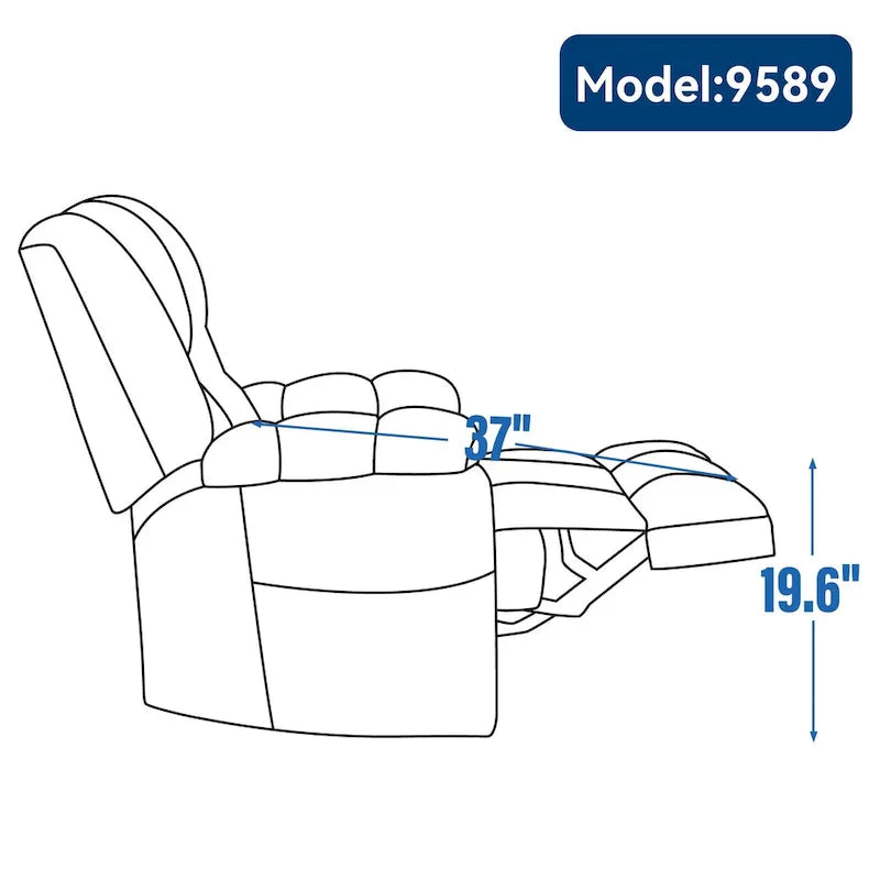 Szary Oversized Chenille moc podnośnik z Massage Recliner, Heating i Flat Lay Feature