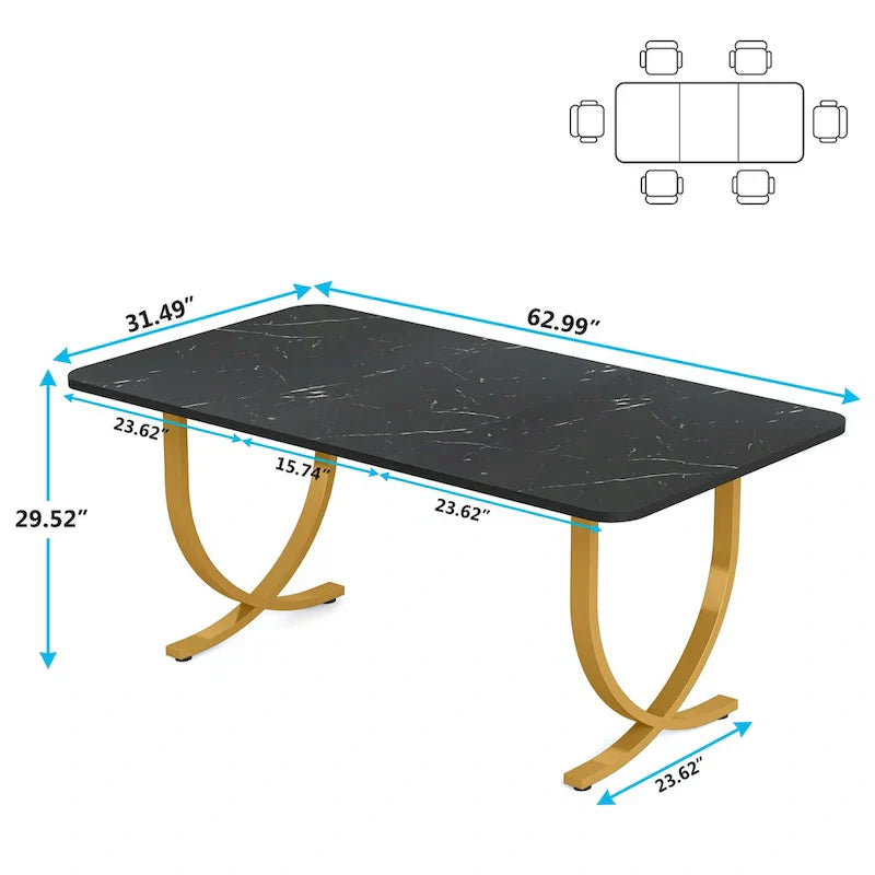 Nowoczesny 63-cali czarny Rectangular stol jadalniany, do 4 to 6 People