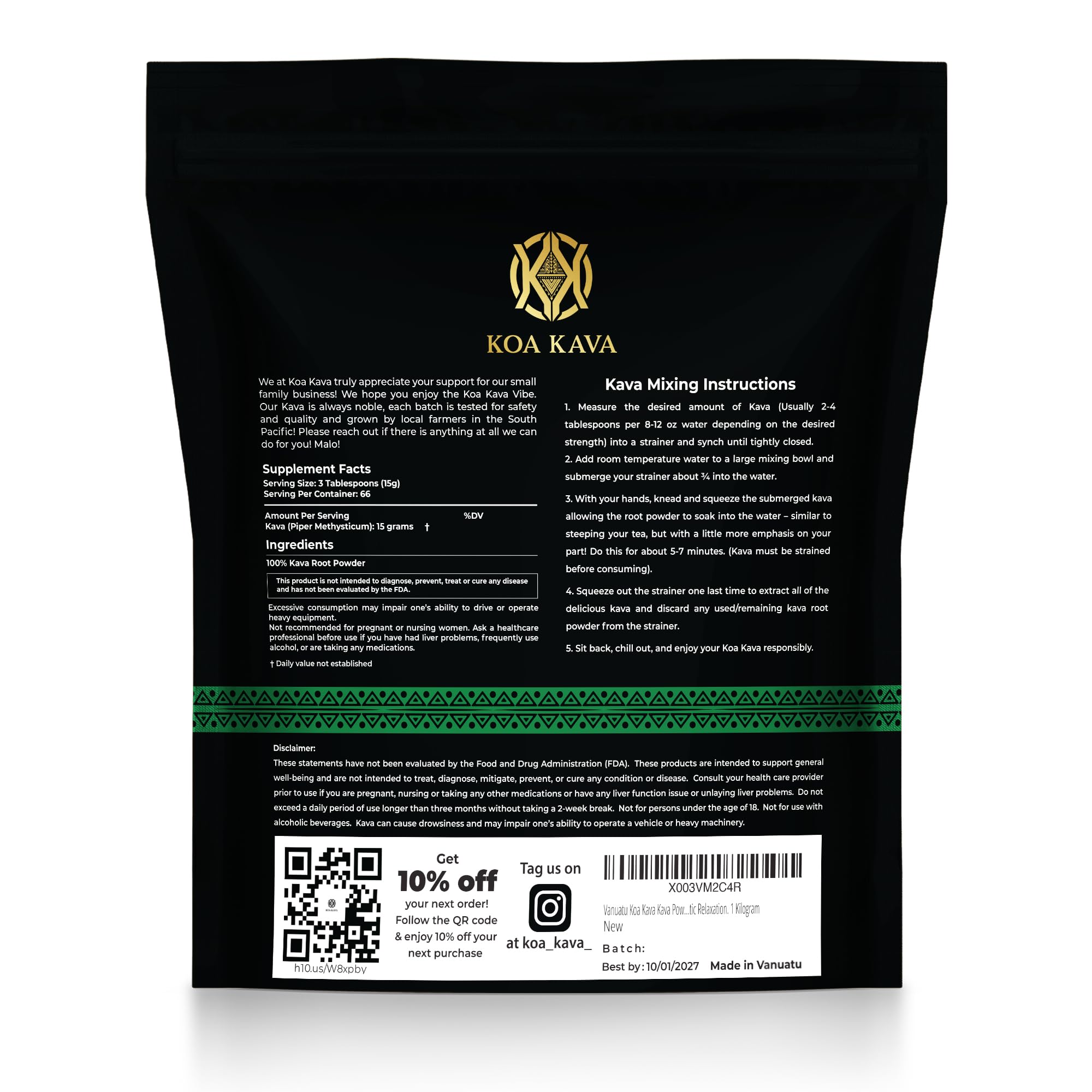 Kava Vanuatu Kava Powder, 1kg premium Noble Waka Tea