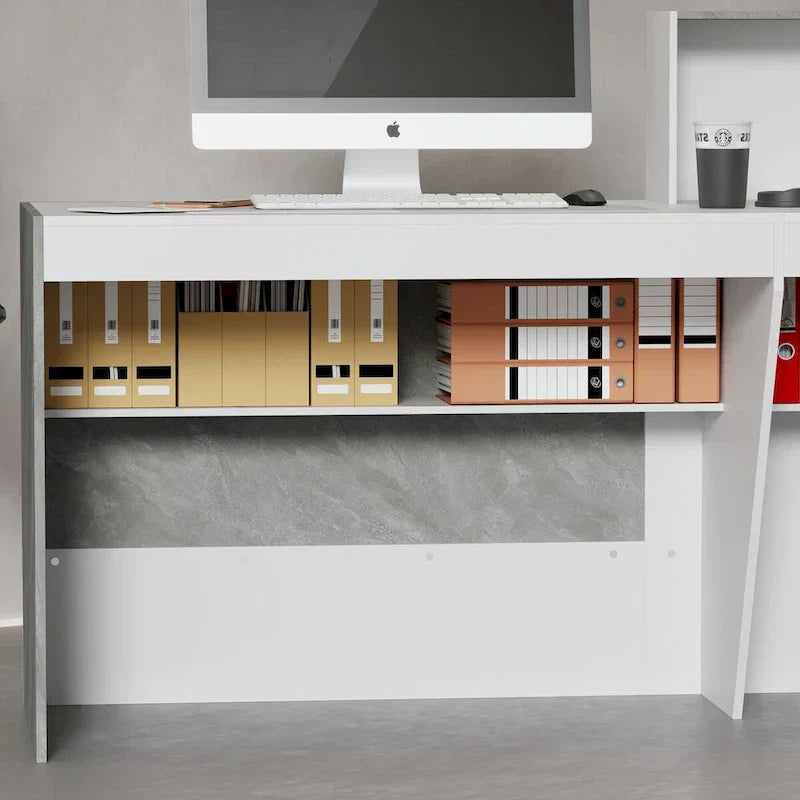 Biały Reception biurko z Computer Surface i Four półki
