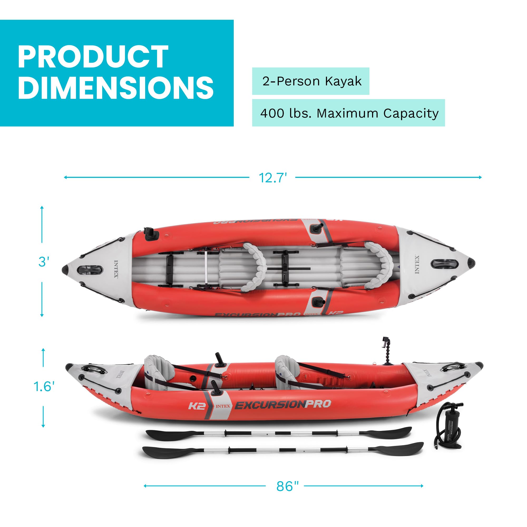 Kajak, Excursion Pro K2 Inflatable, zestaw z wiosla