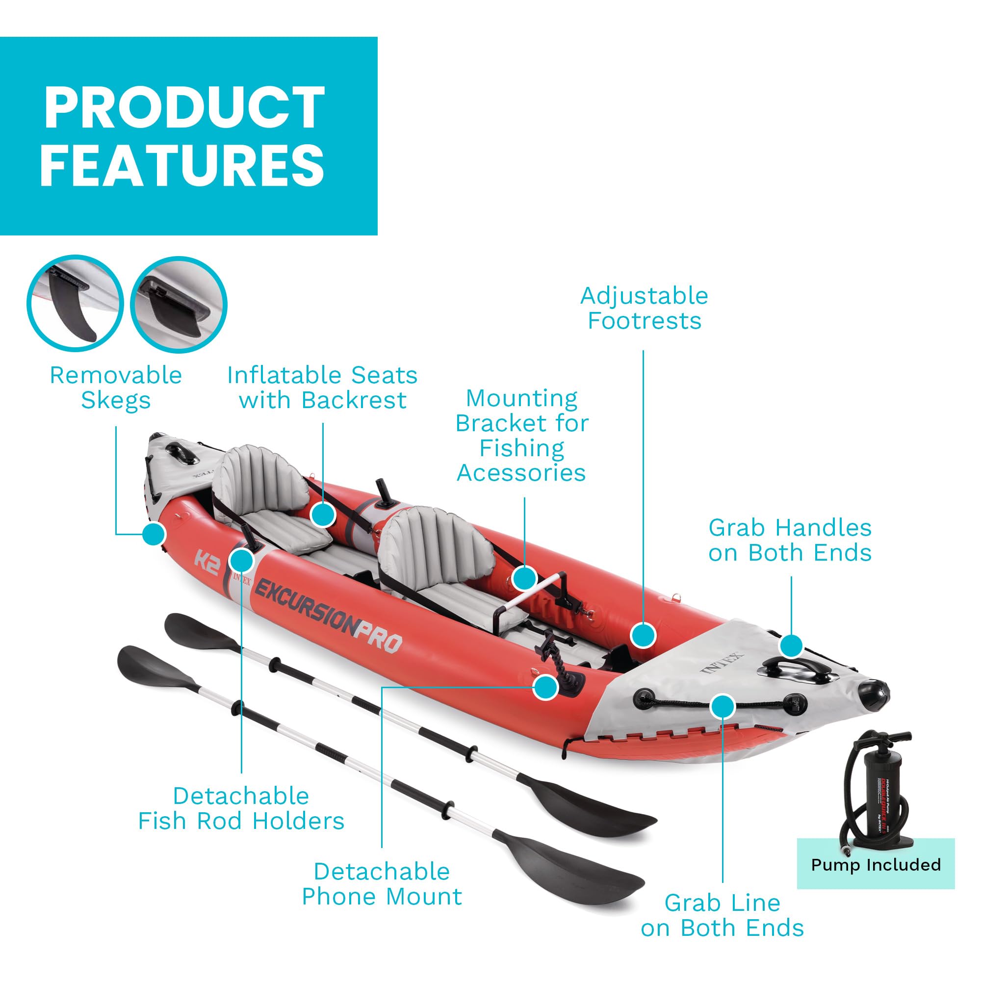 Kajak, Excursion Pro K2 Inflatable, zestaw z wiosla