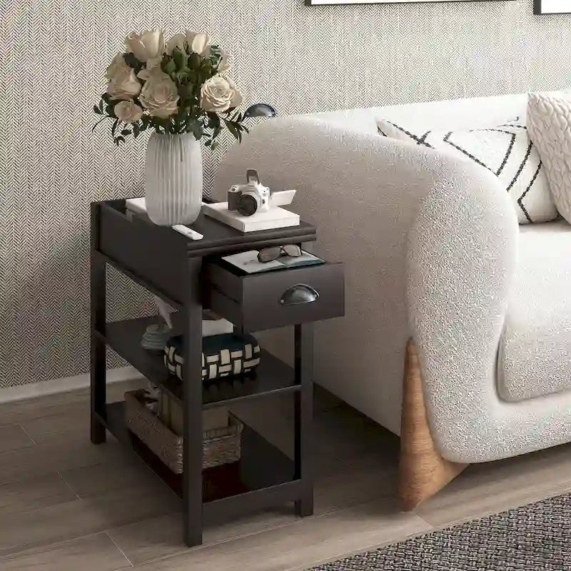 Design Narrow boczny stol z szuflady i Bottom półka