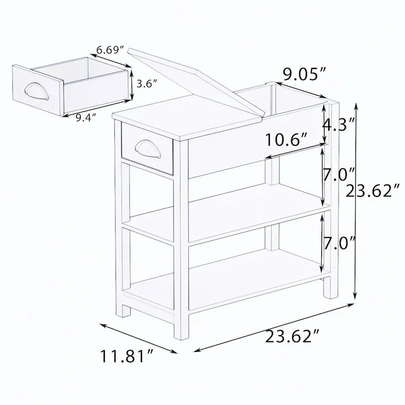Design Narrow boczny stol z szuflady i Bottom półka