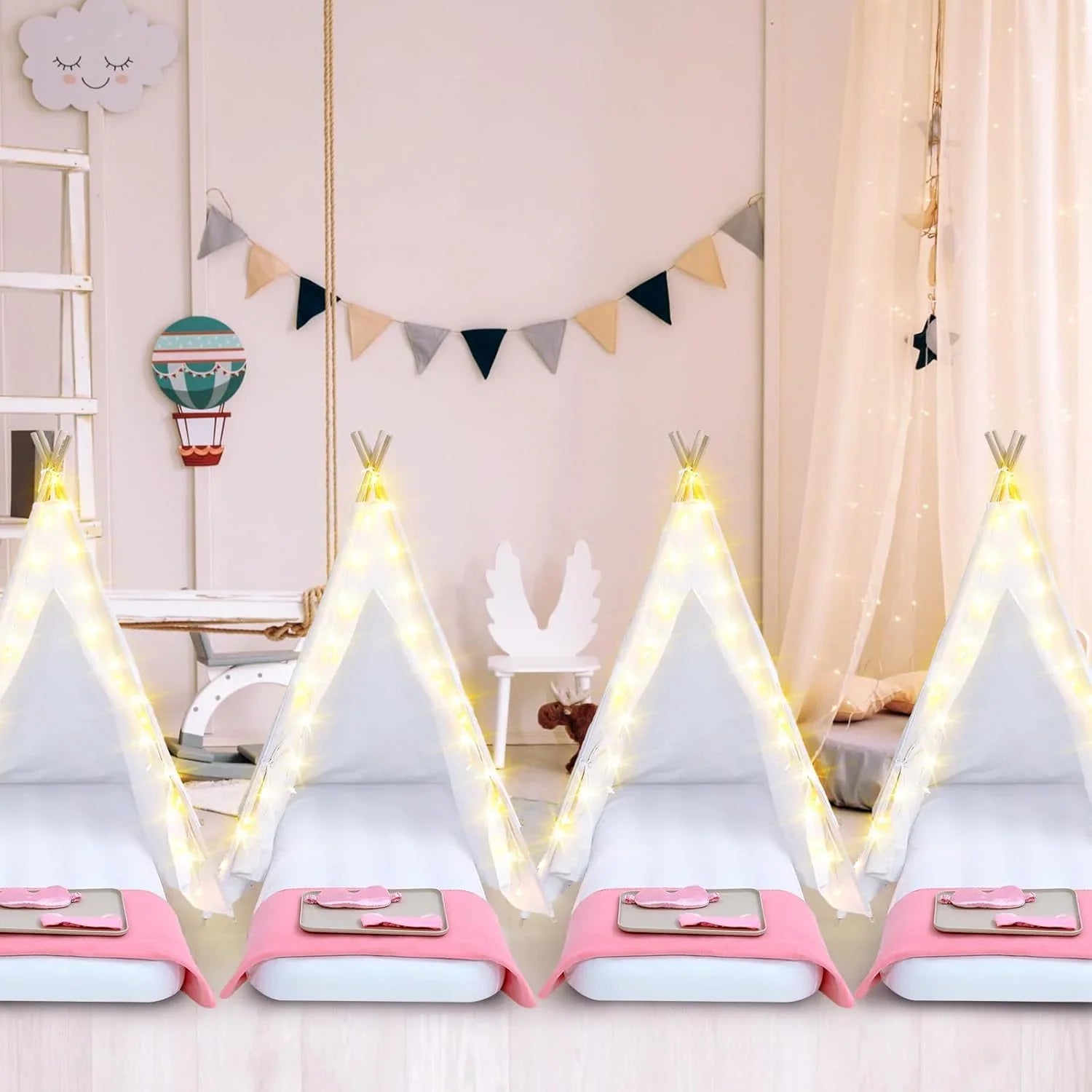 8-pakiet dla dzieci Teepee namiot zestaw, Sleepover Party, biały
