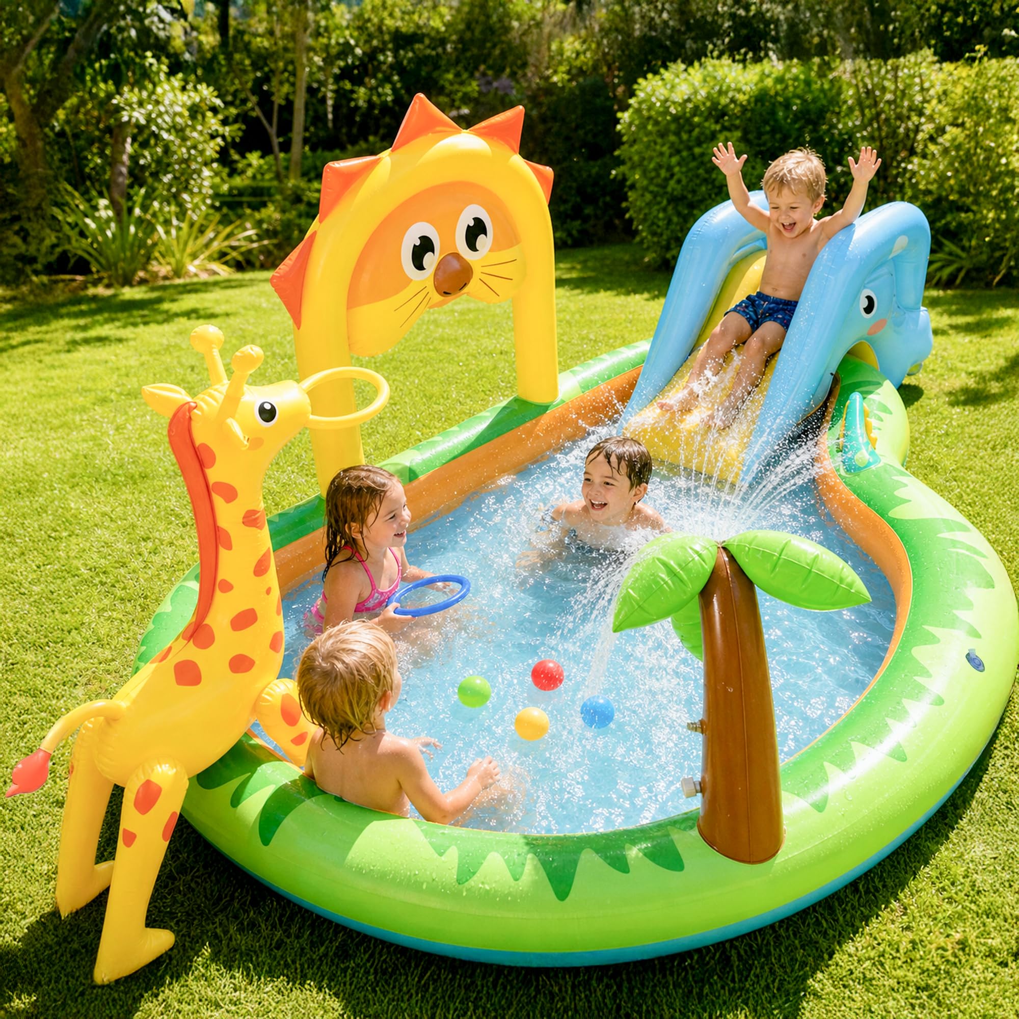 Inflatable Jungle dla dzieci basen z zjezdzalnia i Sprinkler