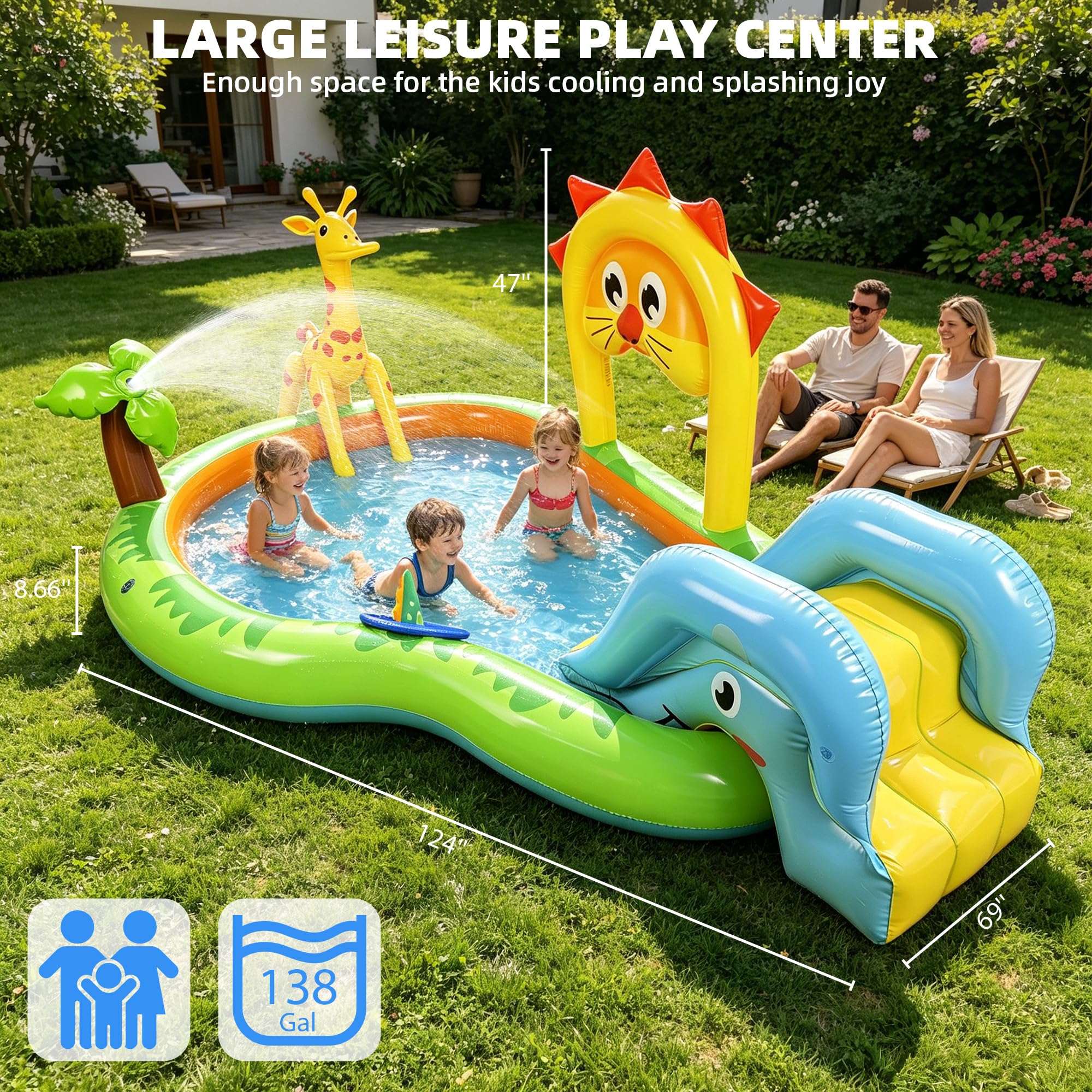 Inflatable Jungle dla dzieci basen z zjezdzalnia i Sprinkler