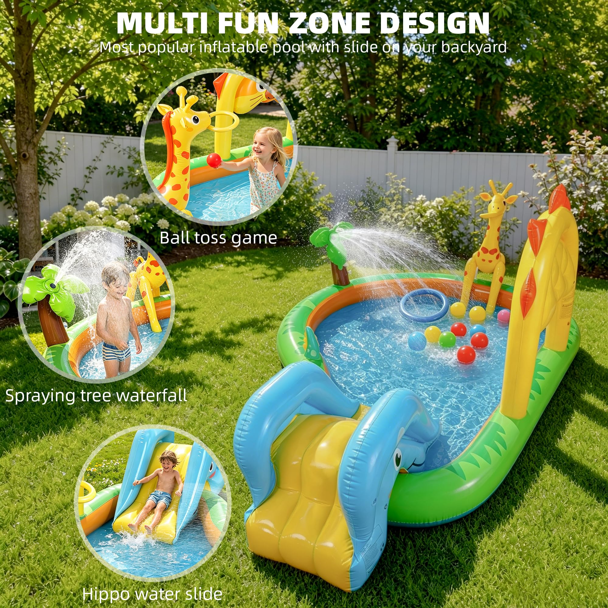 Inflatable Jungle dla dzieci basen z zjezdzalnia i Sprinkler