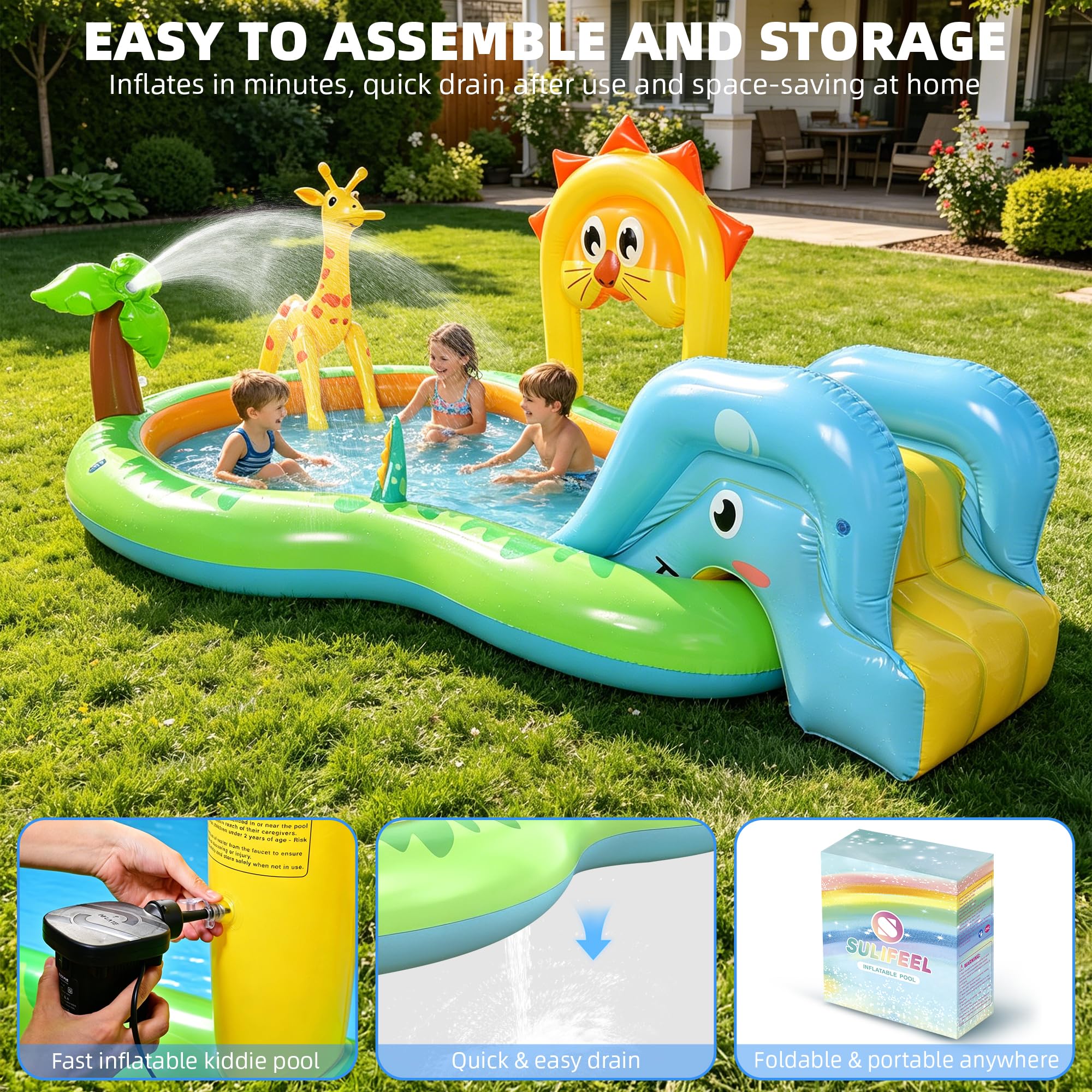 Inflatable Jungle dla dzieci basen z zjezdzalnia i Sprinkler