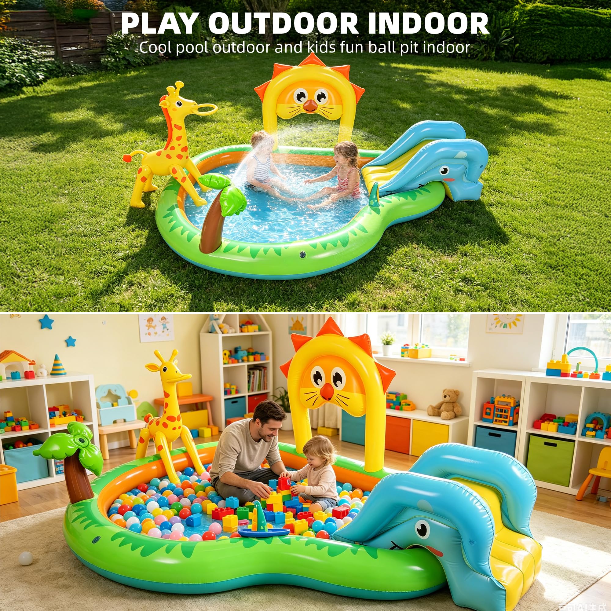 Inflatable Jungle dla dzieci basen z zjezdzalnia i Sprinkler