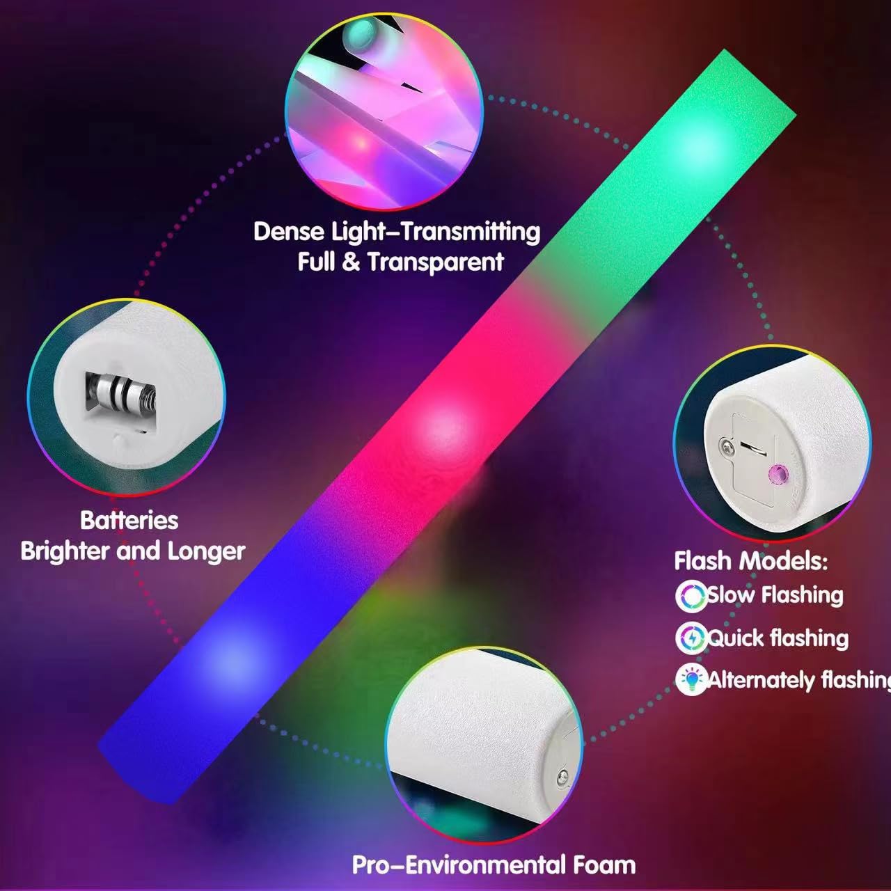 174PCS LED Foam Glow Sticks z Colorful Party Supplies